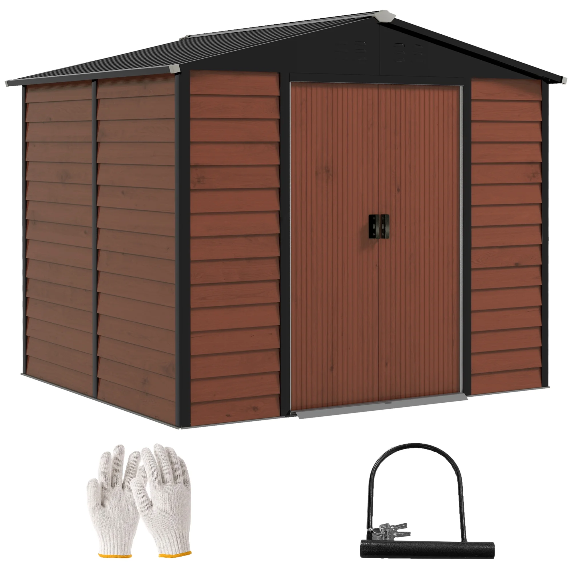 Outsunny 7' x 4' Metal Storage Shed Organizer, Garden Tool House with 4 Vents and 2 Sliding Doors for Backyard, Patio, Garage, Lawn, Dark Gray - Image 51