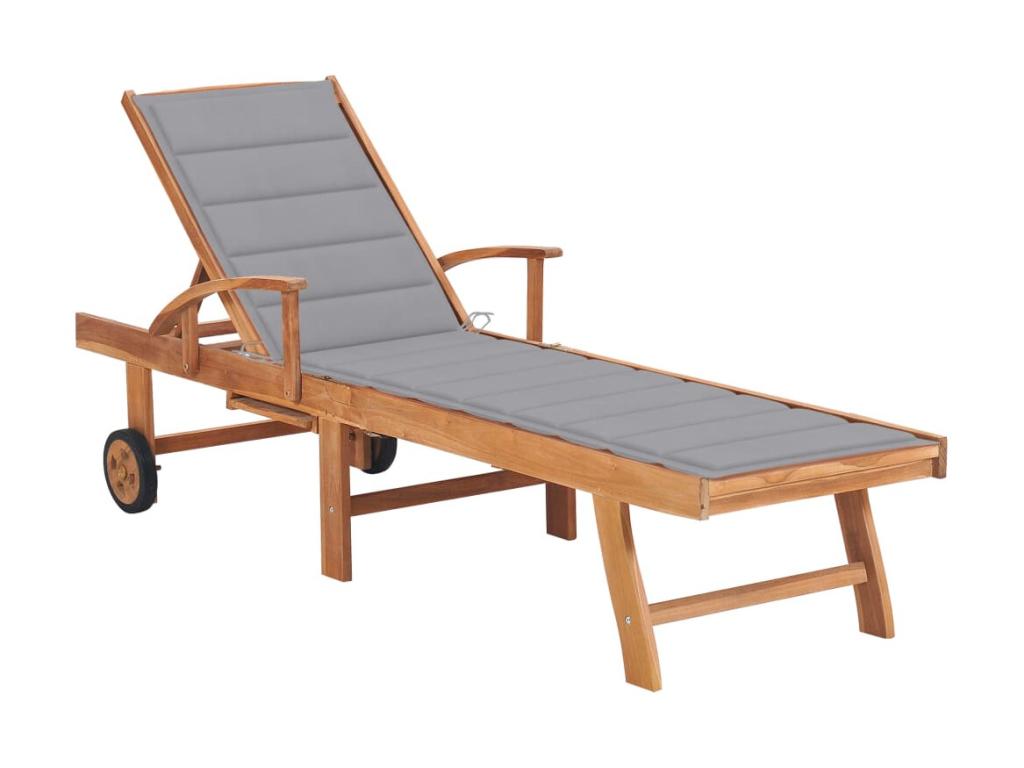 Sillón con cojín gris Madera maciza de teca