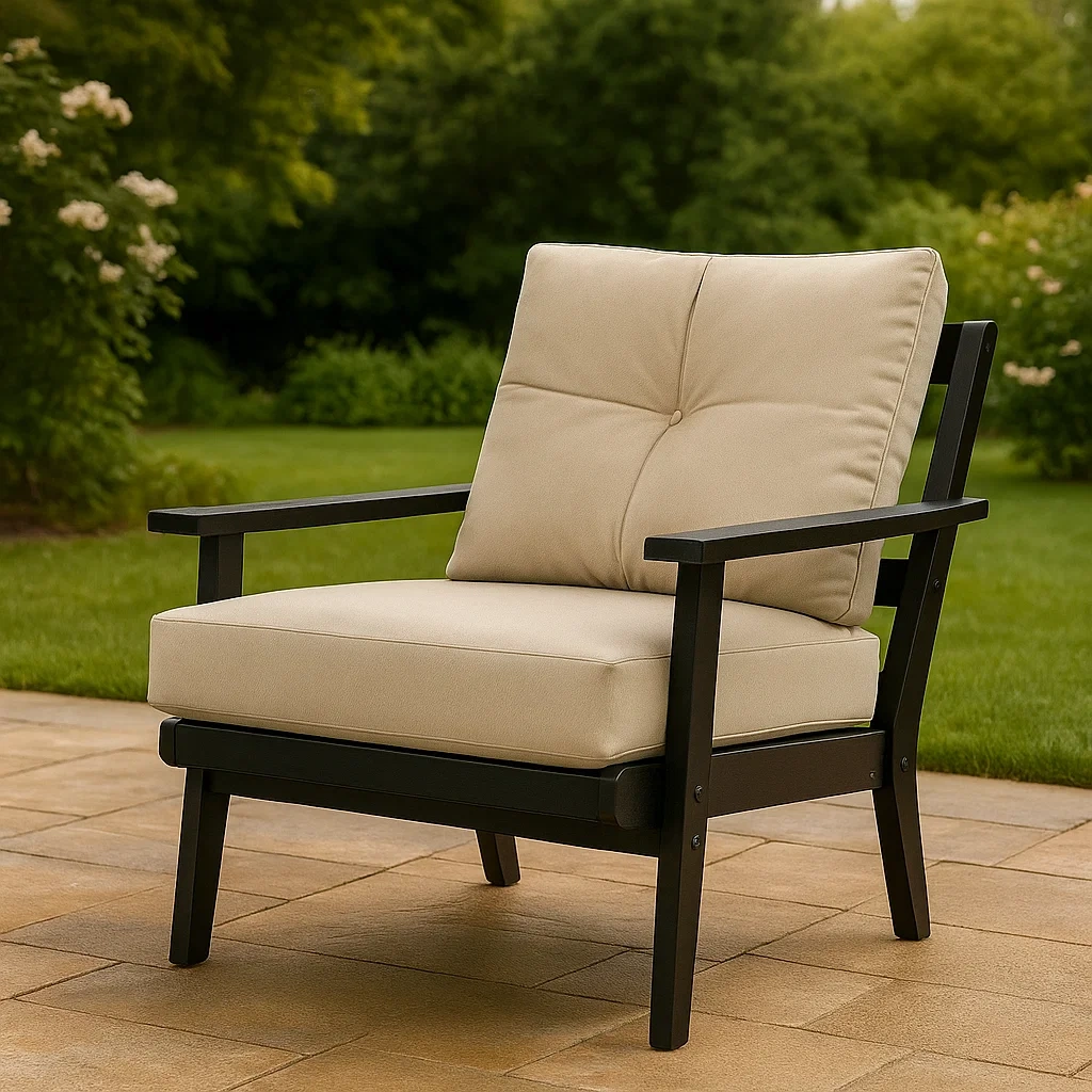 Silla de exterior,beige,estructura de madera con cojines,tela impermeable,jardín,80x76x90 cm