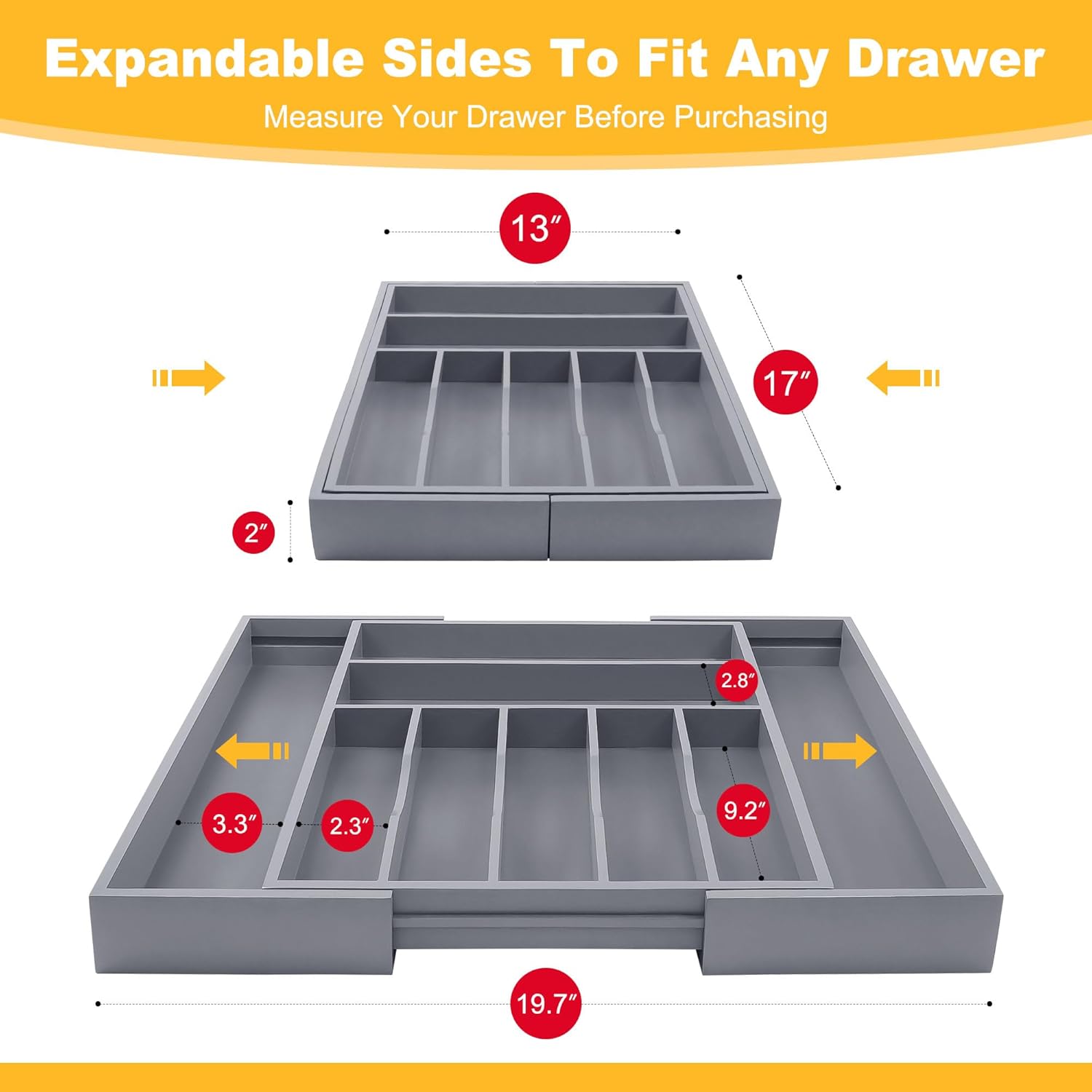 Large Premium Bamboo Silverware Organizer - Expandable Drawer Organizer & Utensil Organizer - 17