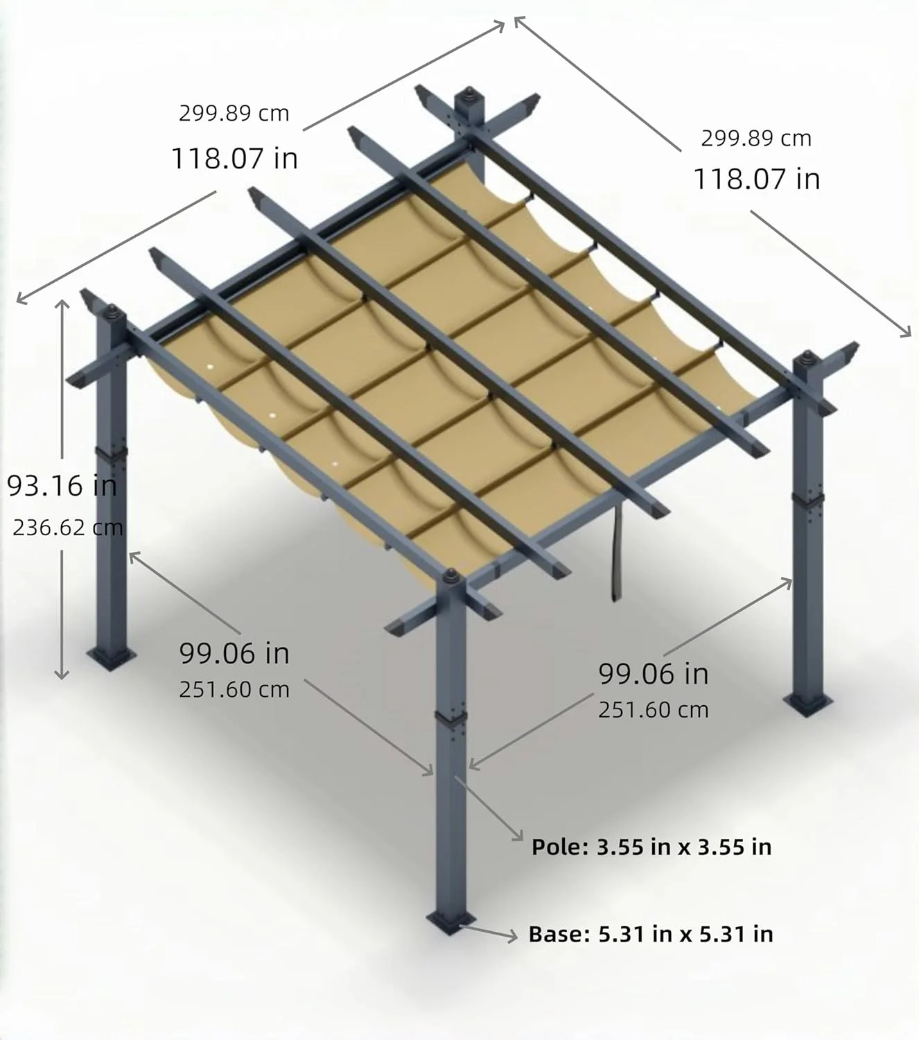 EastVita 10x10 Ft Aluminum Pergola,Outdoor Pergola with Adjustable Canopy,Reinforced Frame Metal Pergola for Backyard,Garden and Deck - Khaki - Image 7
