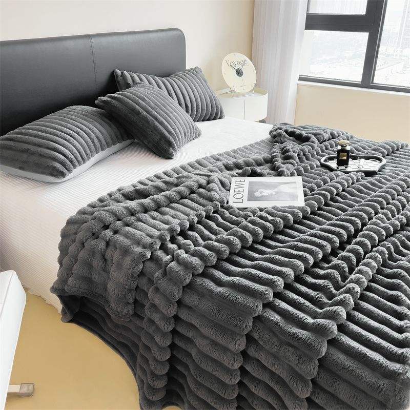 Thick Rabbit Plush Blanket Solid Color Winter Warm King Size 230x250cm Hotel Home Use