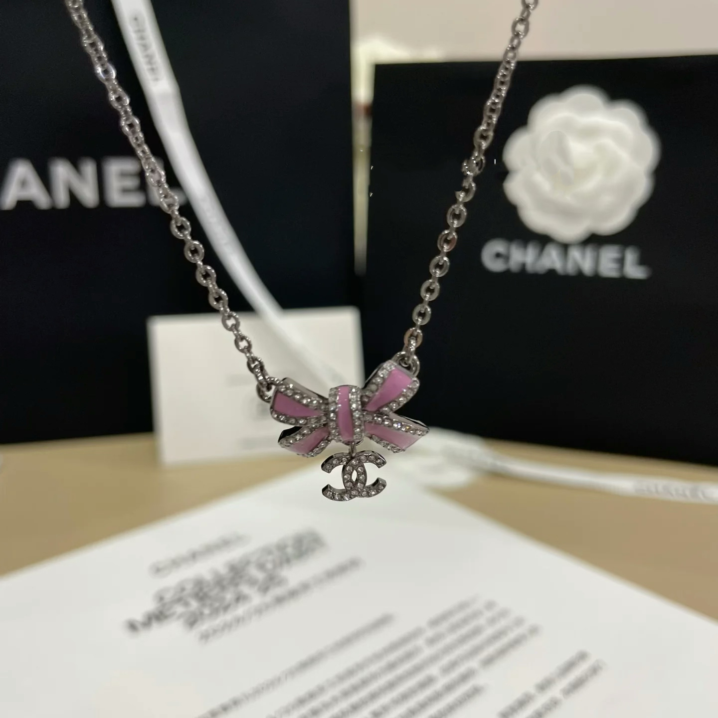 Chanel Pink Bow Pendant Necklace - Original Replica Club