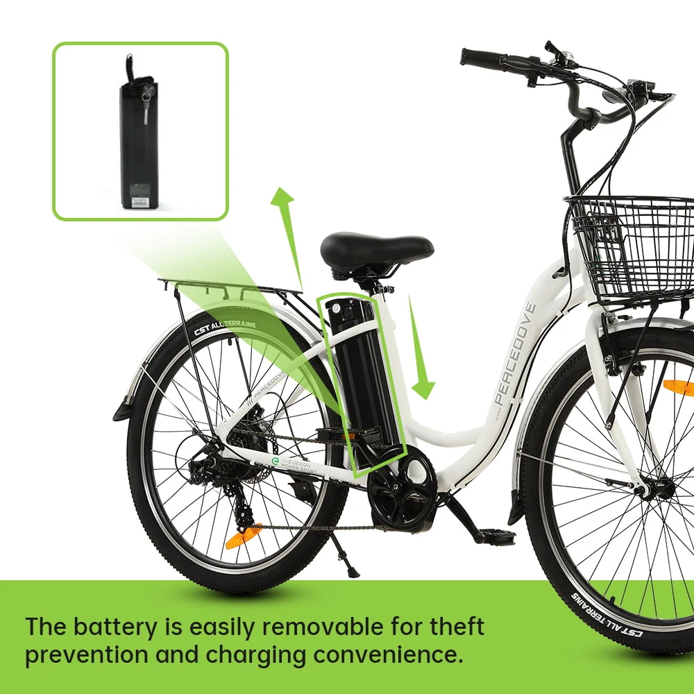 26 Inch 36V 10AH 350W City Bike Electric Bicycle e-bike White with Basket 7 Speed Step Through Commuter for Women Girls - Image 6