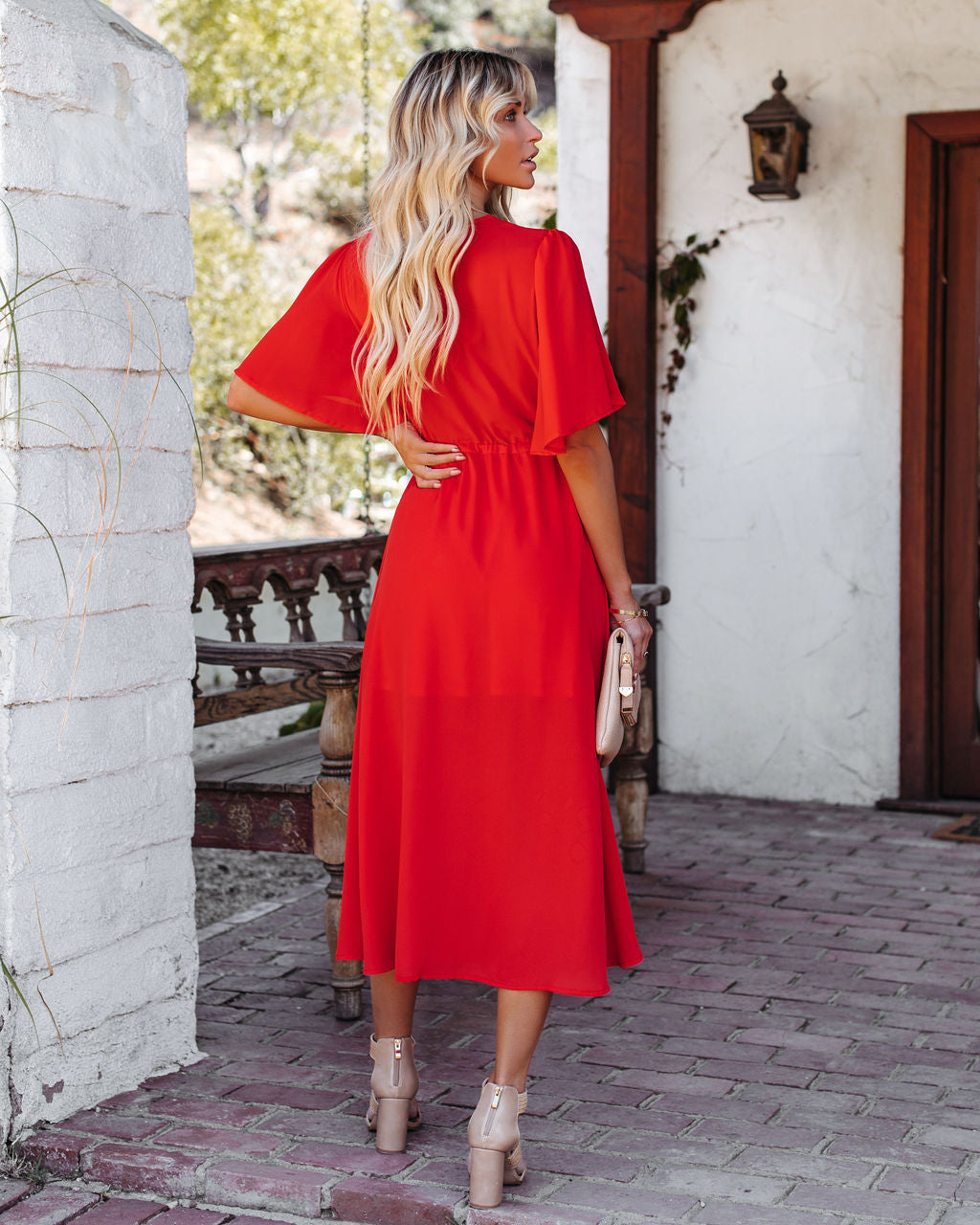 Presidio Embroidered Tassel Midi Dress - Tomato Red - FINAL SALE - Se7enfashion