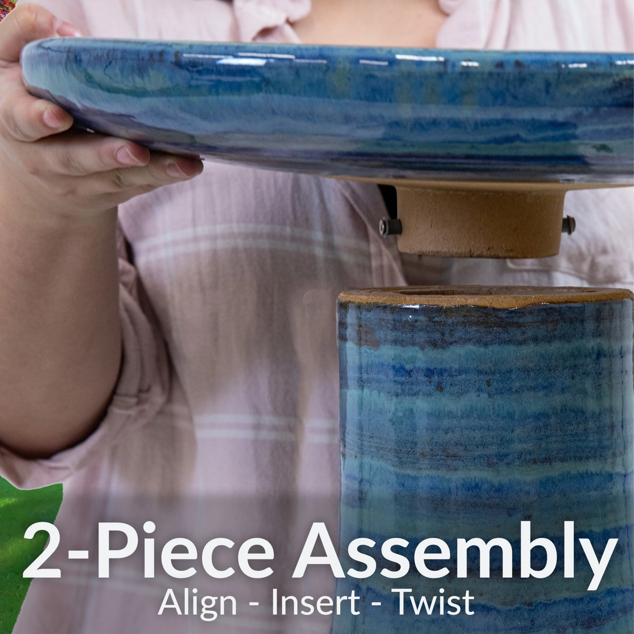 Sunnydaze Freestanding Ceramic Outdoor Bird Bath, Glazed, UV-Resistant Galaxy Blue Finish - Image 19