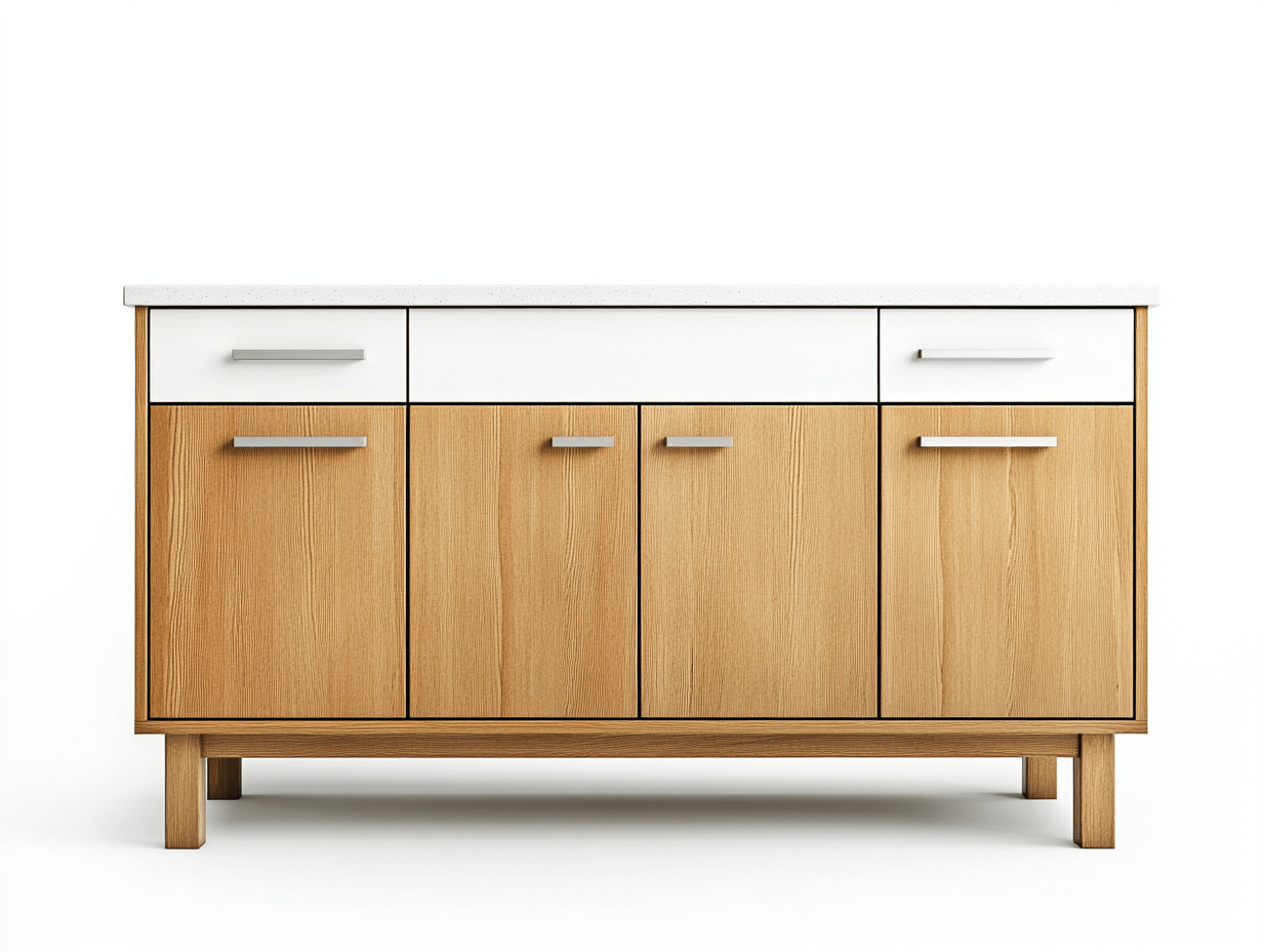 Armario de cocina blanco y roble con cuatro puertas, 90x45x80, cocina, armario, mobiliario