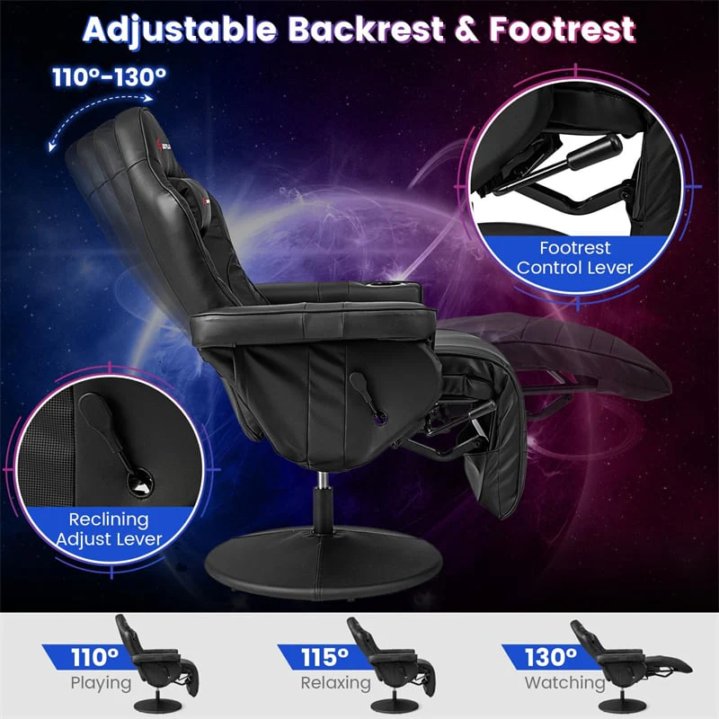 Eletriclife Height Adjustable Massage Gaming Recliner Chair with Retractable Footrest