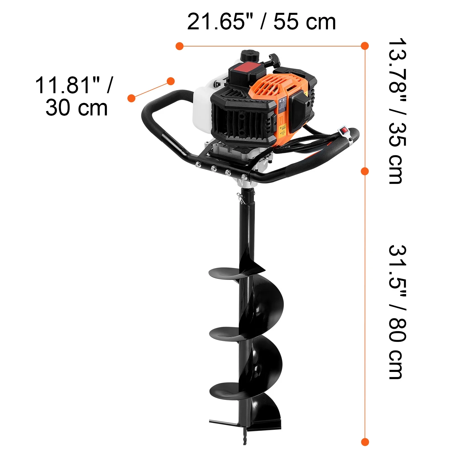 KFFKFF Gas Earth Auger, 52CC 1450W, includes 8- Drill Bit & Extension Rod, Ideal for Garden, Farmland Fence Installation, Orange & Black - Image 2