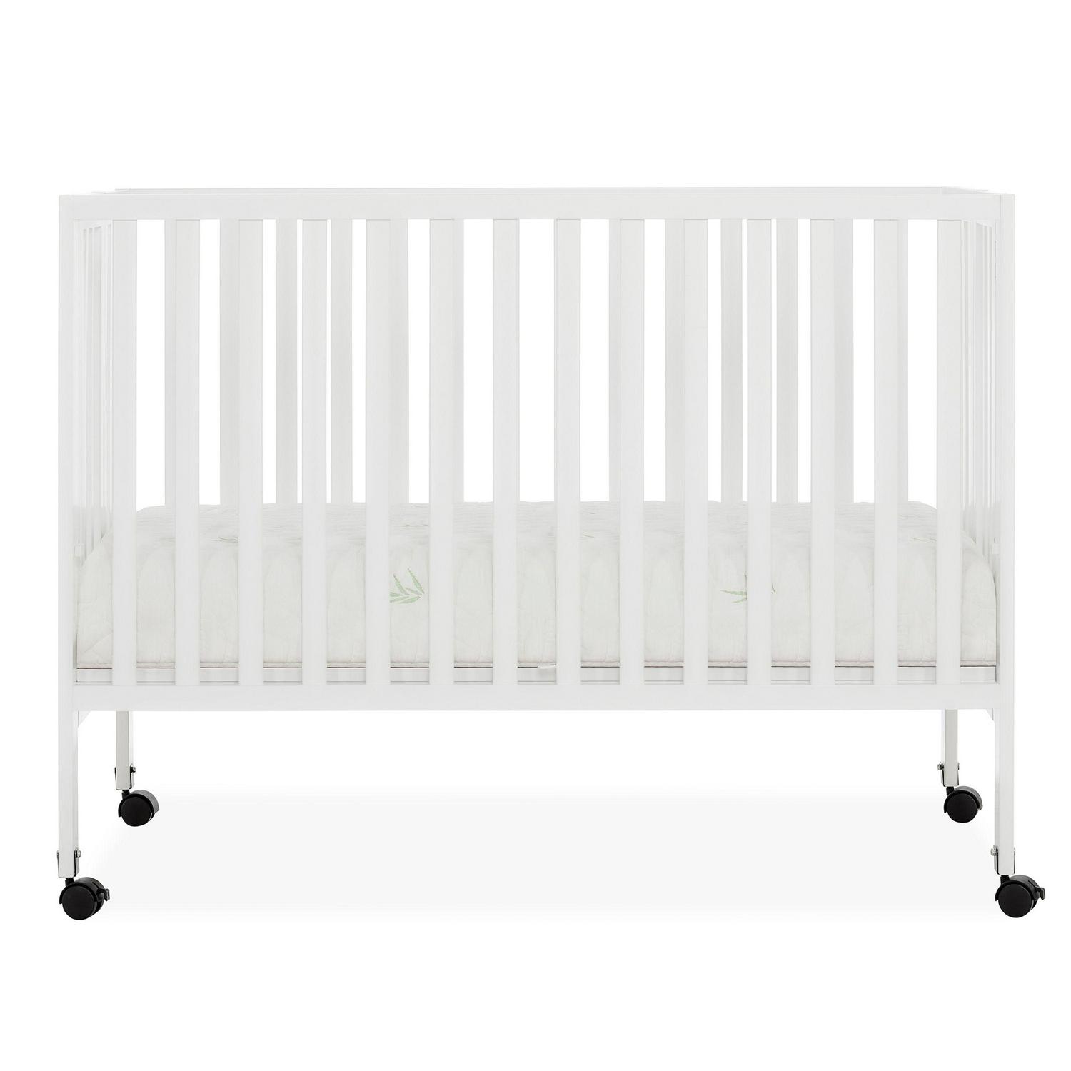 Dream On Me Quinn Full-Size Folding Crib. Removable Wheels. Modern Nursey. Adjustable Mattress Support. Patent Folding System in White - Image 7