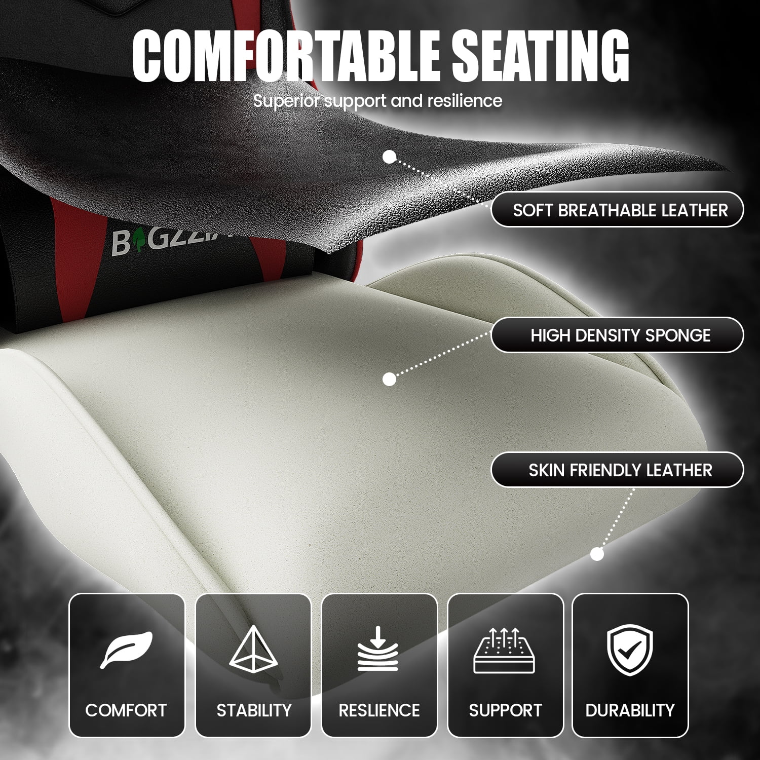 Bigzzia Gaming Chair Office Chair, Ergonomic Game Chair with Height Adjustable Headrest and Lumbar Support for Adults Teens, Black & White - Image 42