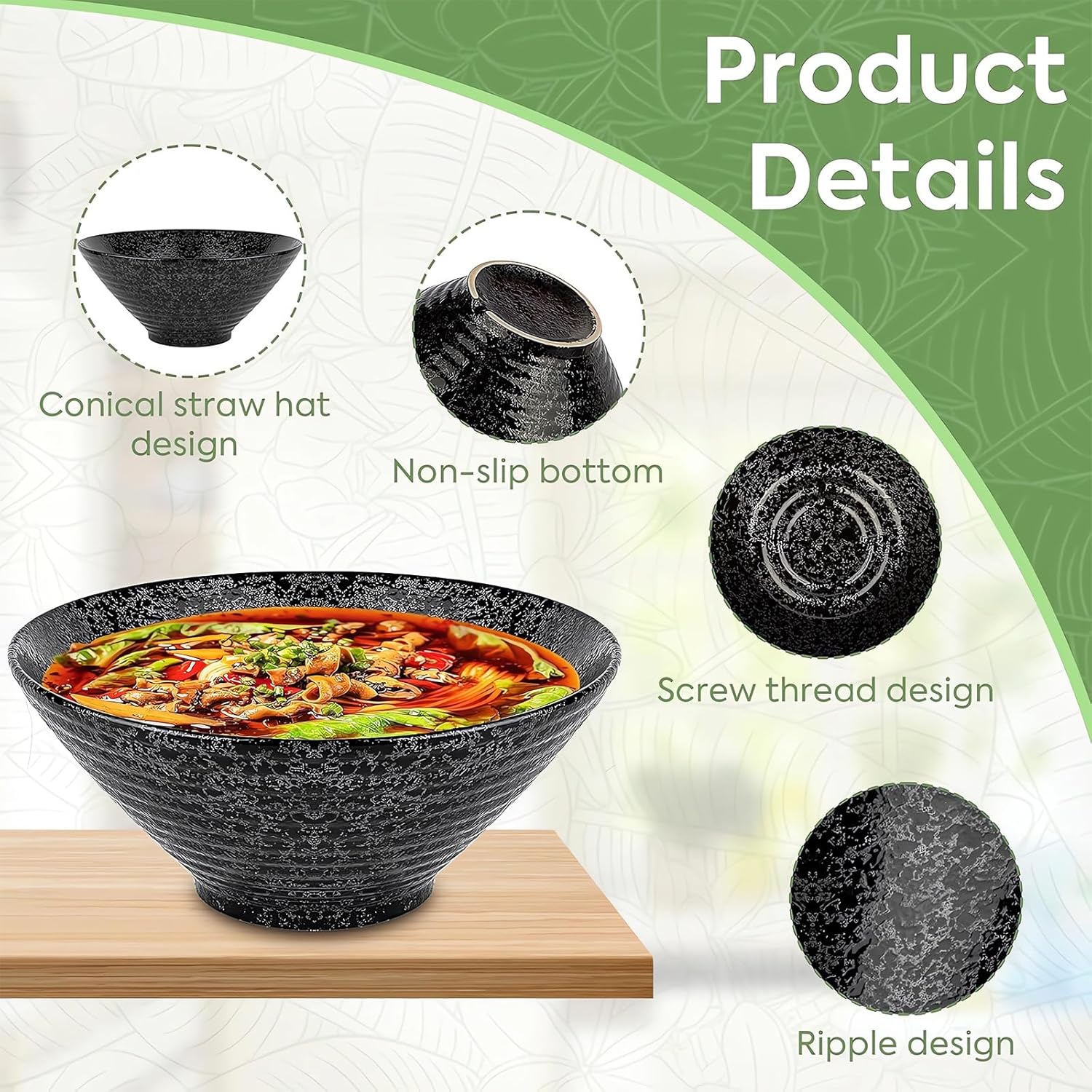 NJCHARMS Ceramic Ramen Bowl Set of 2, 60 oz Japanese Noodle Soup Bowls with Spoons and Chopsticks for Ramen Soup Pho Udon Asian Noodles, Large Noodle Bowls(Black