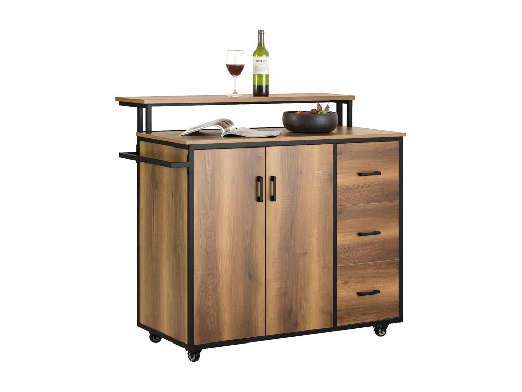 Carro de Cocina de Diseño con Encimera Isla de Cocina Armario de Cocina con 2 Puertas, 3 Cajones, 1 Toallero y 1 Estante Adicional 113 x 69 x 106 cm KNL02-PF Hogarmagic  ES