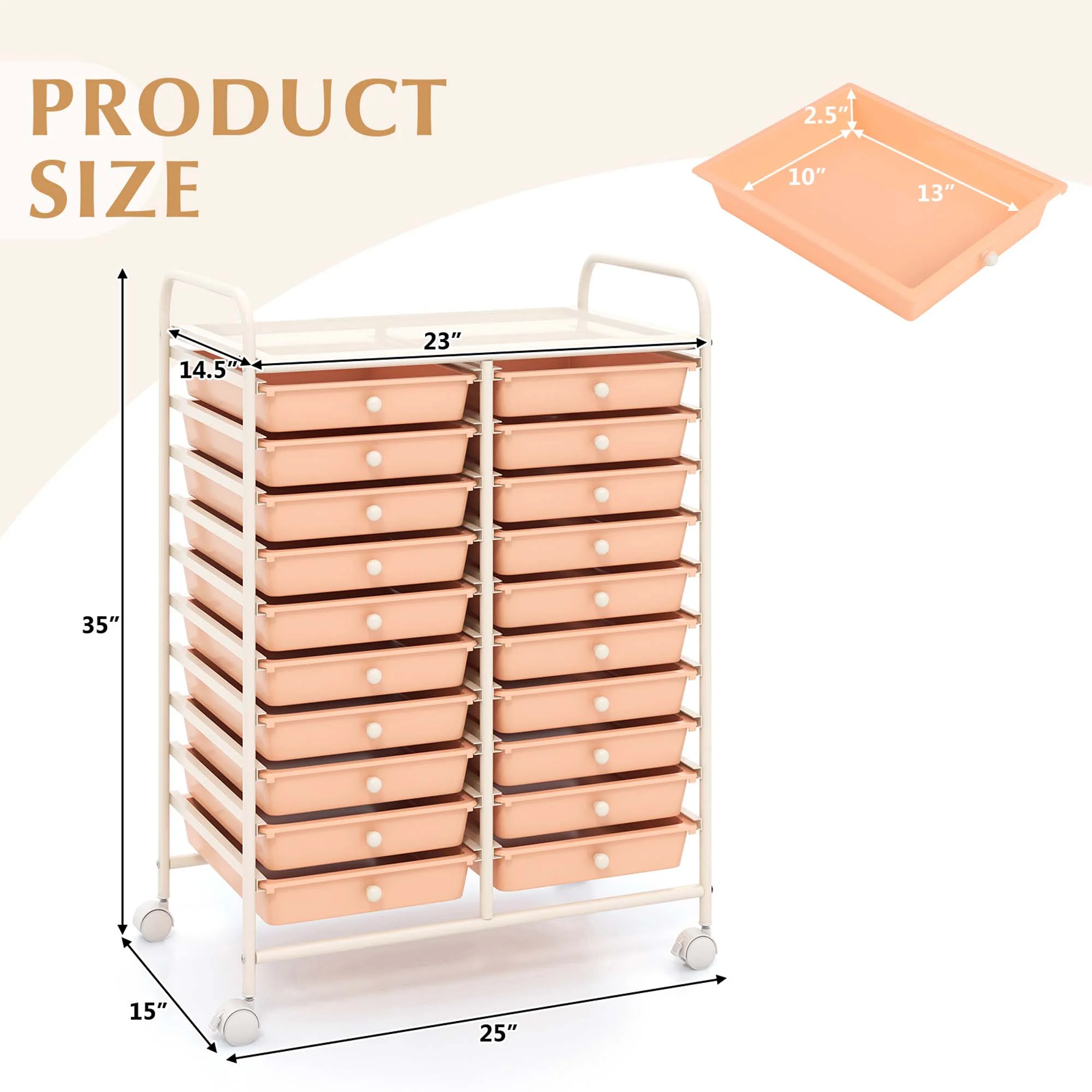 Costway 20 Drawer Rolling Storage Cart Tools Scrapbook Paper Office School Organizer Yellow - Image 102