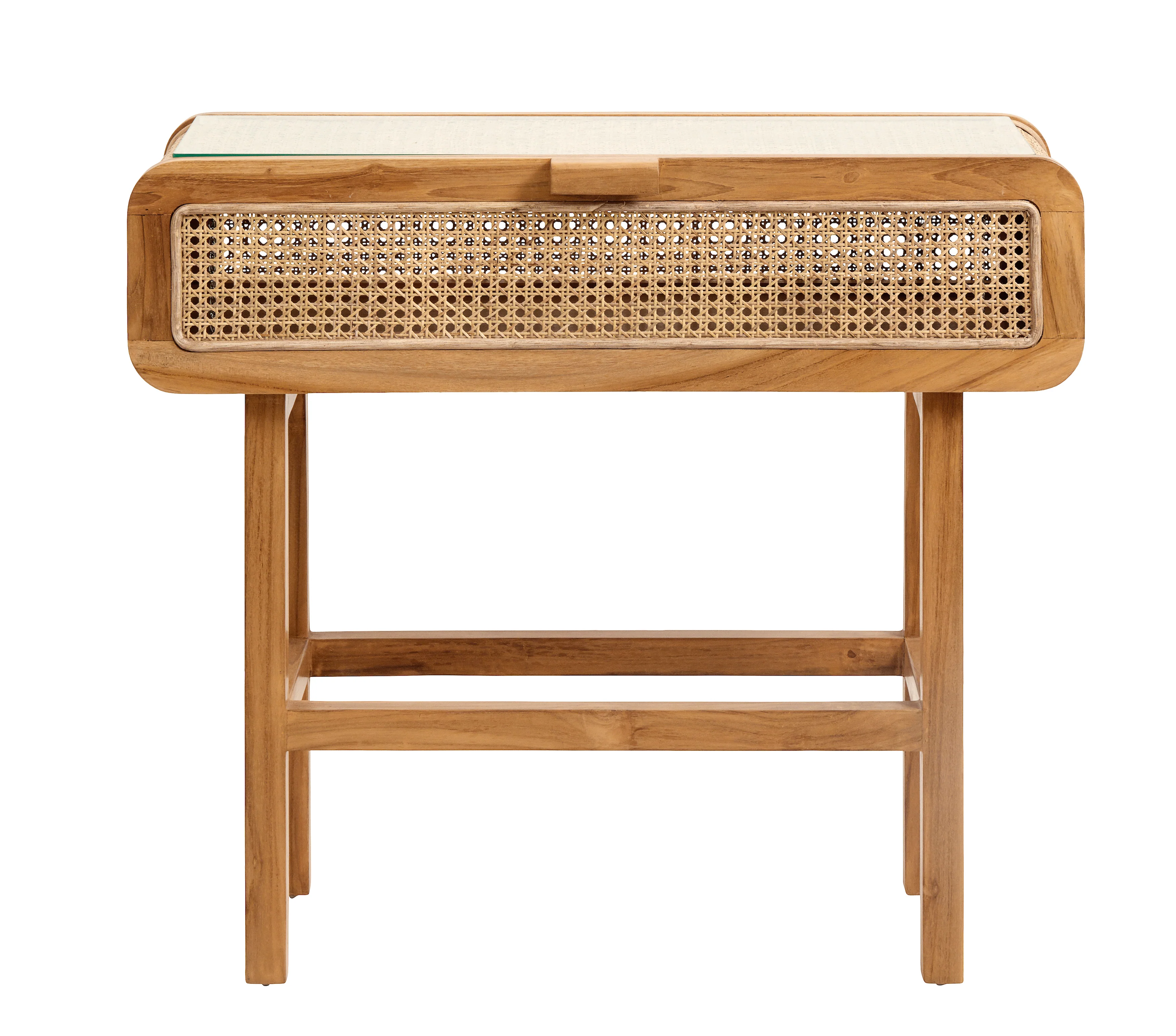 MERGE console or nightstand, teak with rattan