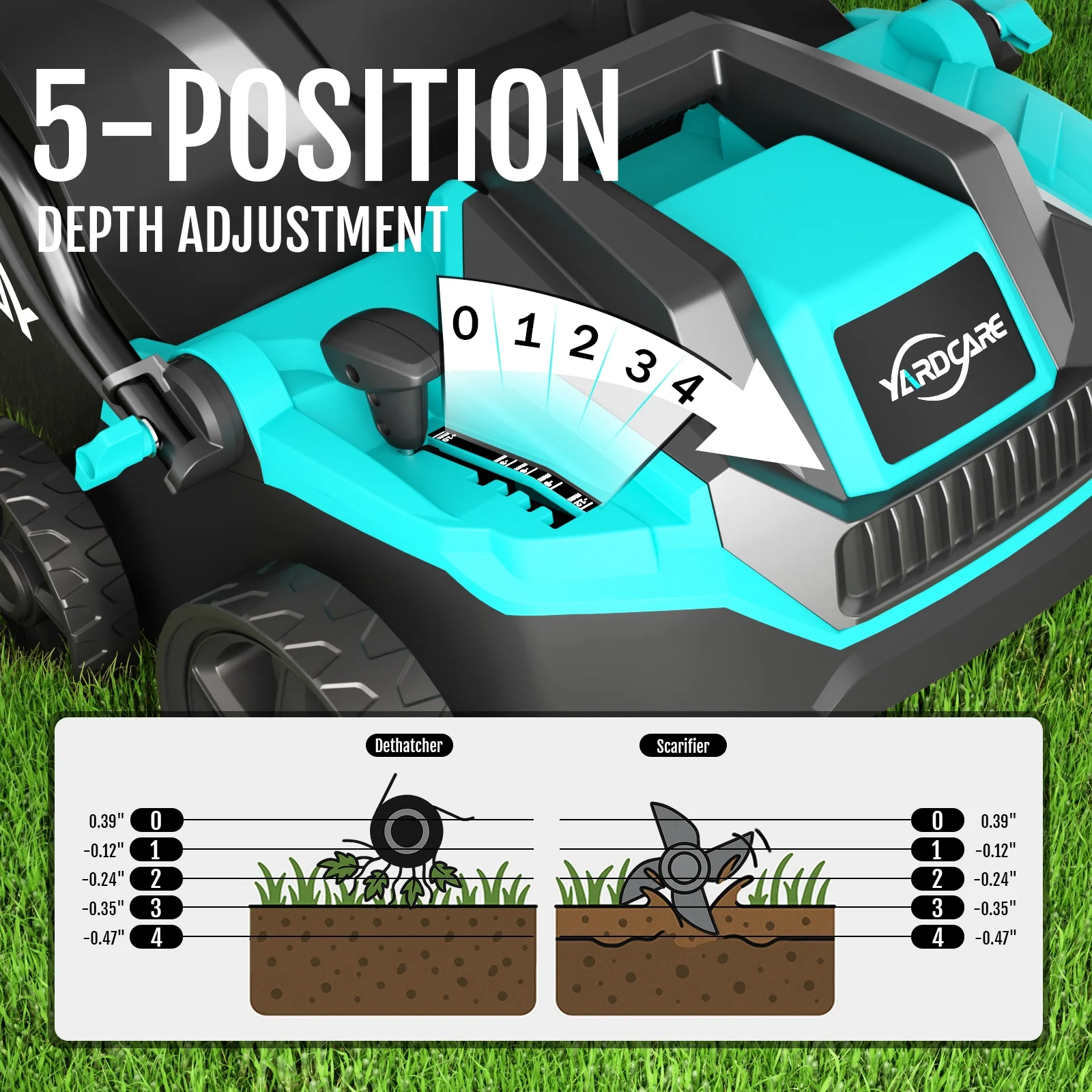 2-in-1 Scarifier and Dethatcher -C Deep Soil Revitalization with High-Torque Motor, Adjustable Depth Control, Dual Safety Switch & Removable 10.5-Gallon Thatch Bag - Image 9