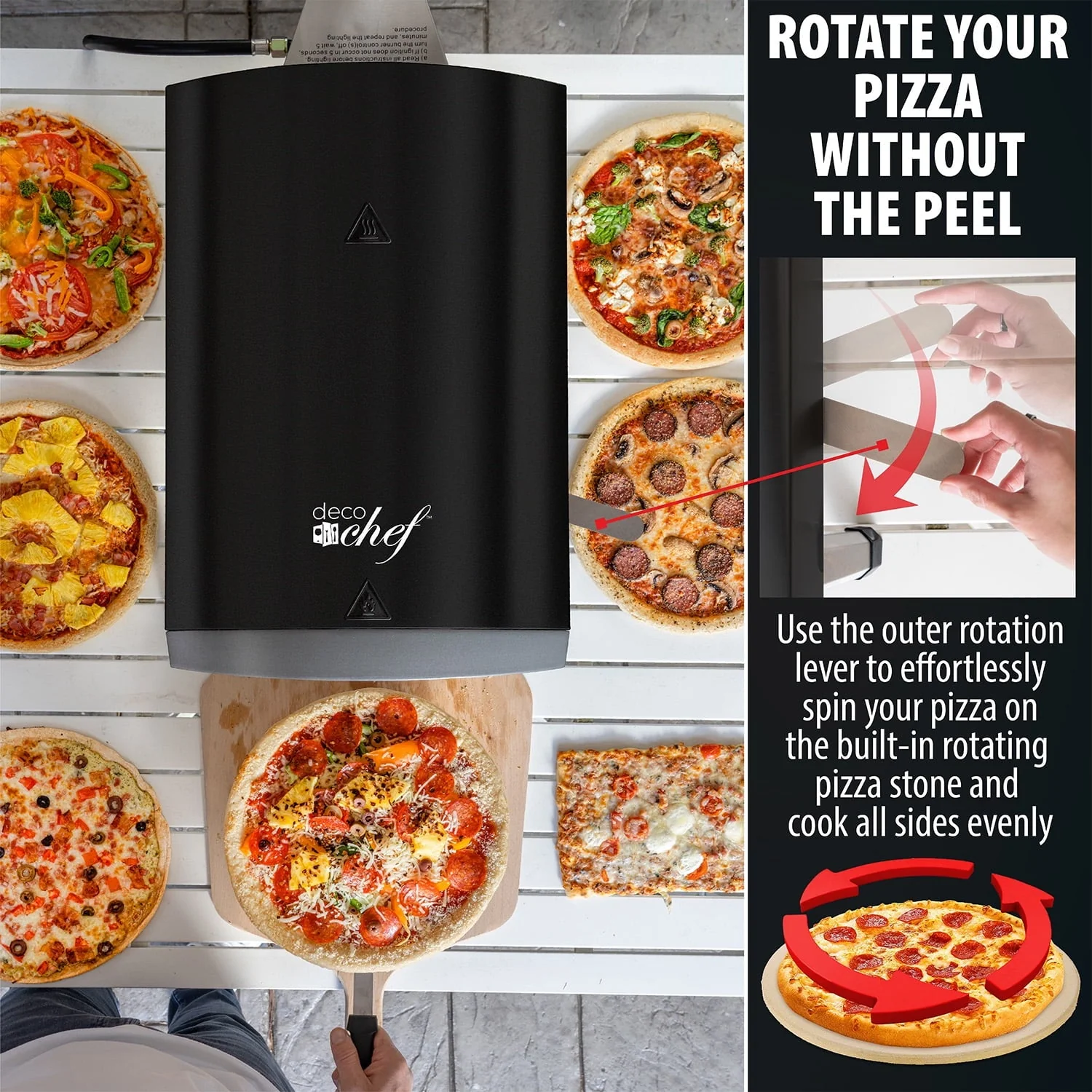 Deco Chef Outdoor Gas Pizza Oven, Portable Collapsable Design, Hassle-Free Self-Rotating Baking Stone, Black - Image 5