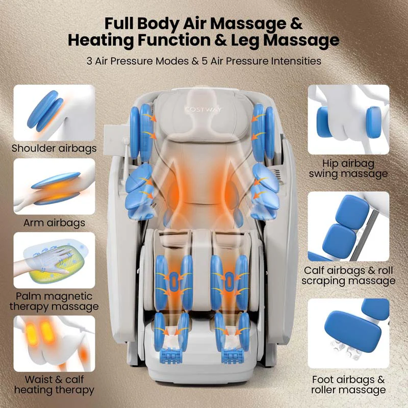 Eletriclife 4D Dual Roller System Flexible Track Zero Gravity Full Body Massage Chair with Heart Rate Monitor