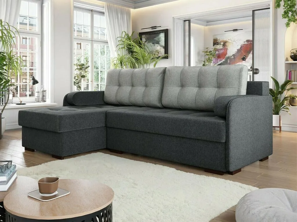 Sofá rinconero Decocasaes 123 Gris Función de descanso Caja de ropa de cama 210x145cm 44582dcuw