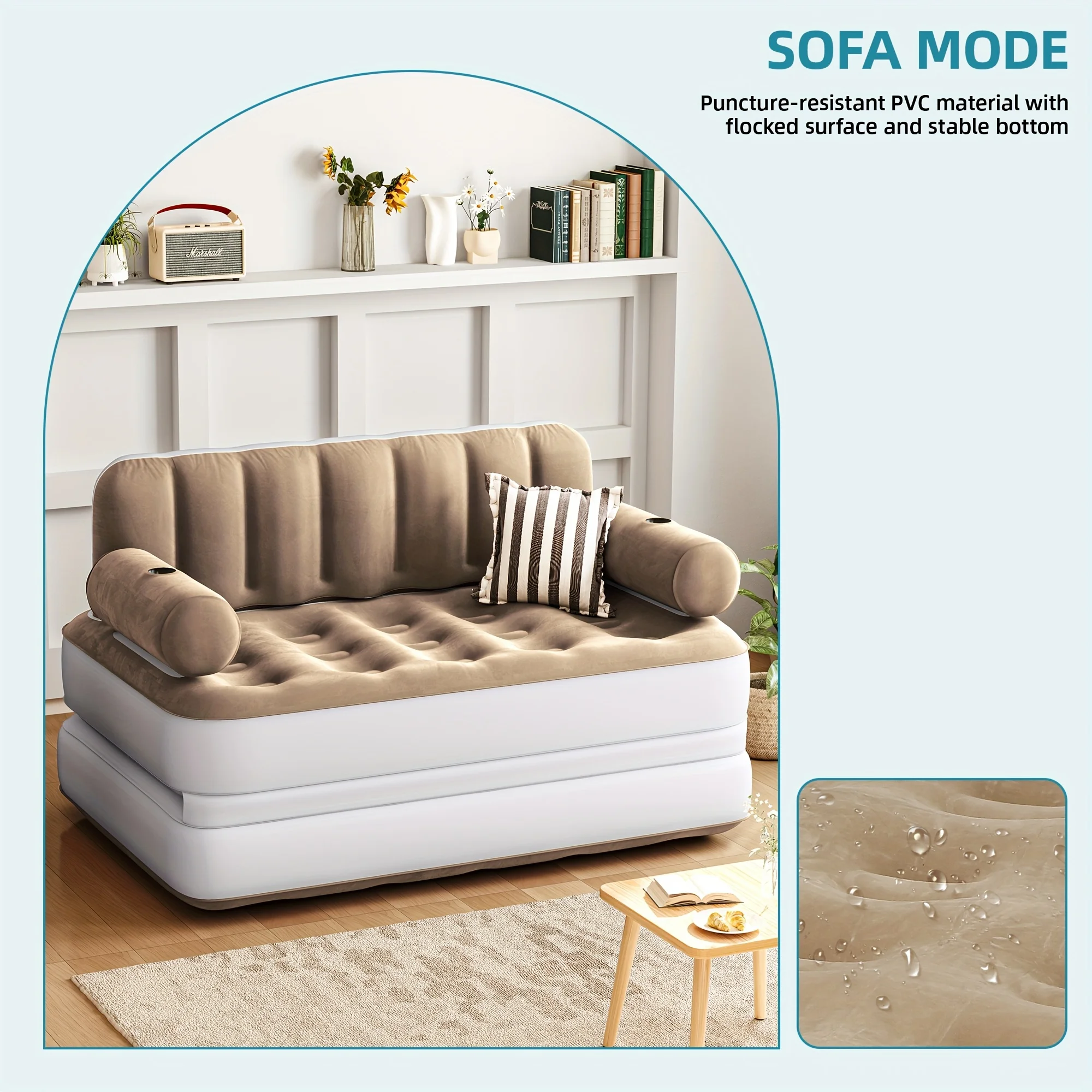 Inflatable Air Sofa Bed 2-in-1 Backrest Couch Airbed With Headboard And Pump Convertible Blow Up Bed Mattress For Home, Camping, And Guests, Living Room Furniture, Queen Size - Image 7