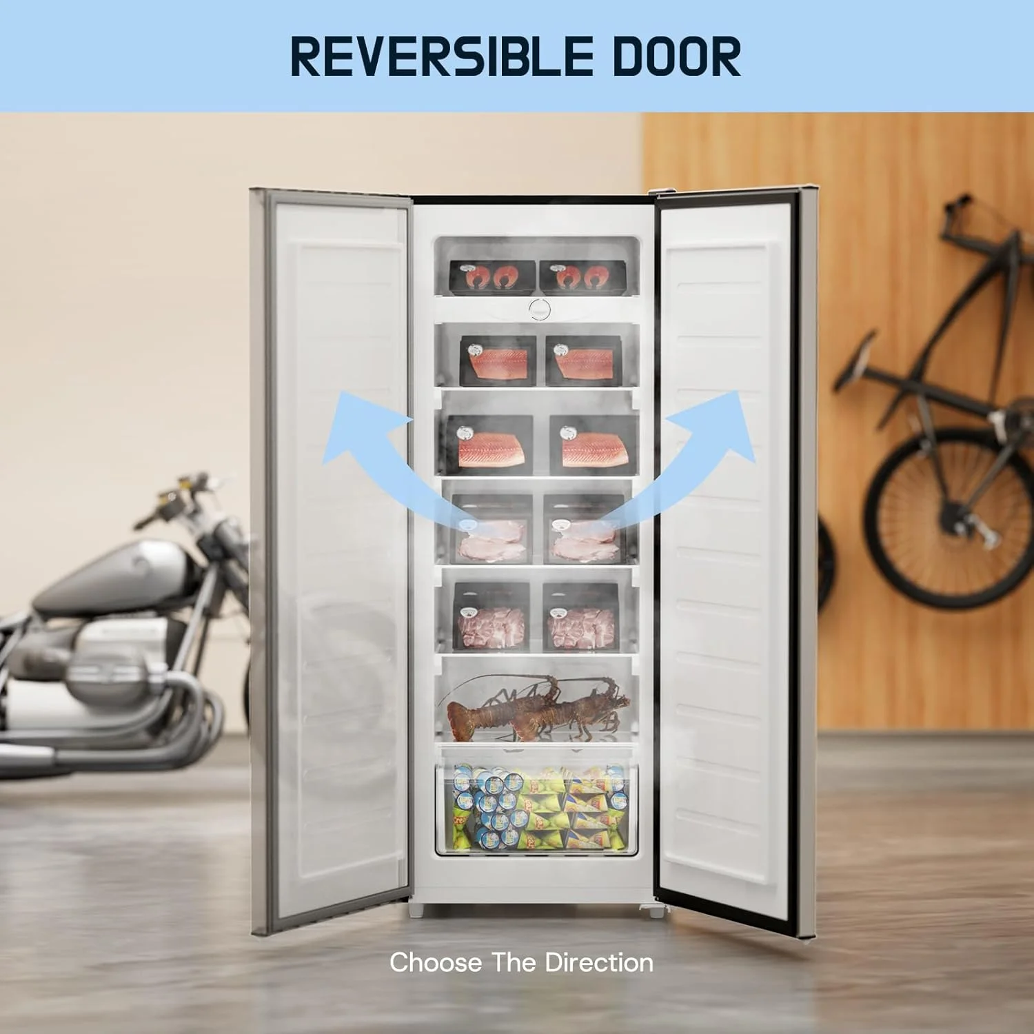 Upstreman 7.0 Cu.Ft Upright Freezer Convertible Fridge/Freezer, Garage Ready Deep Freezer with Reversible Door, UP70 White - Image 11