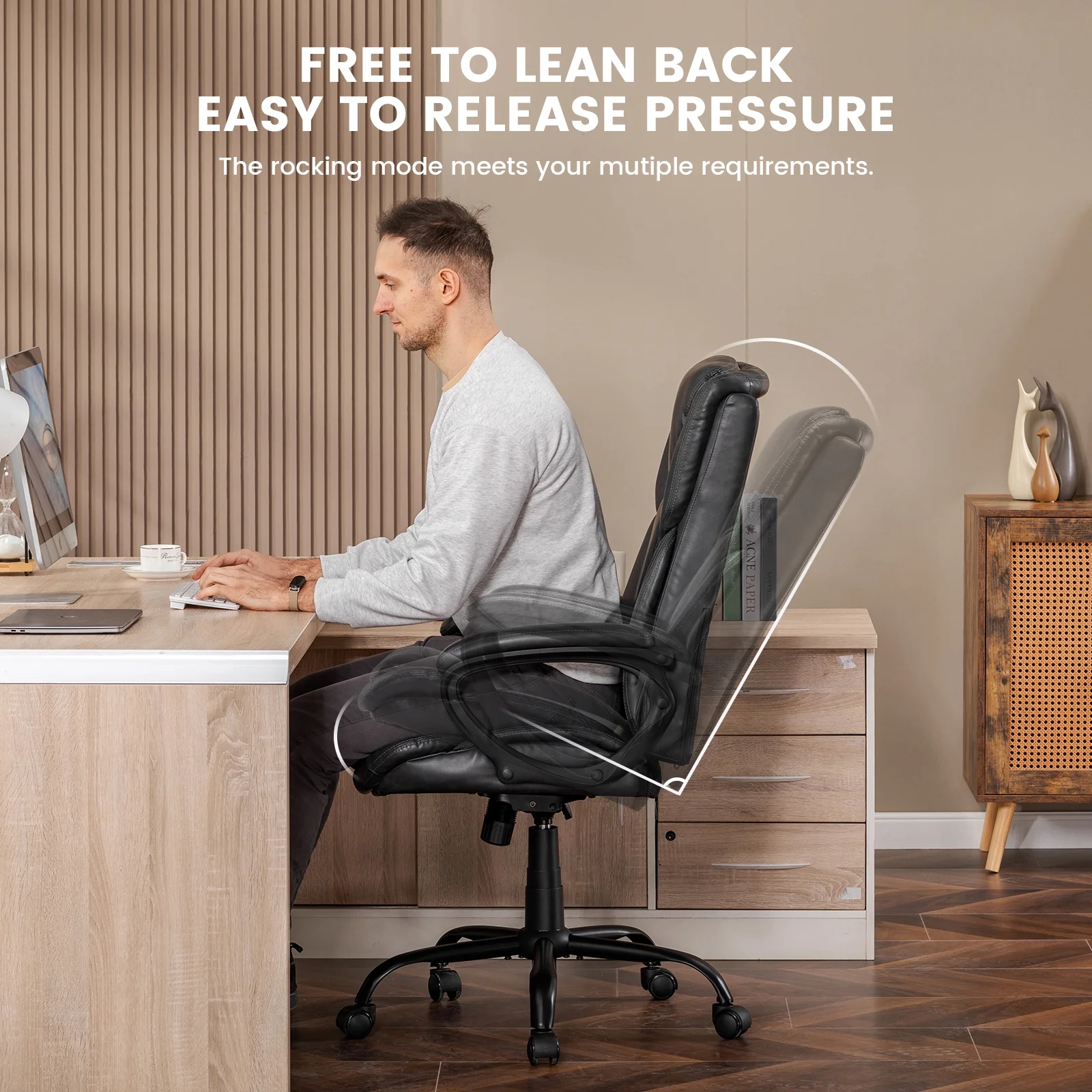 Mainstays Executive Ergonomic High Back Leather Home Office Desk Chair, Black - Image 14