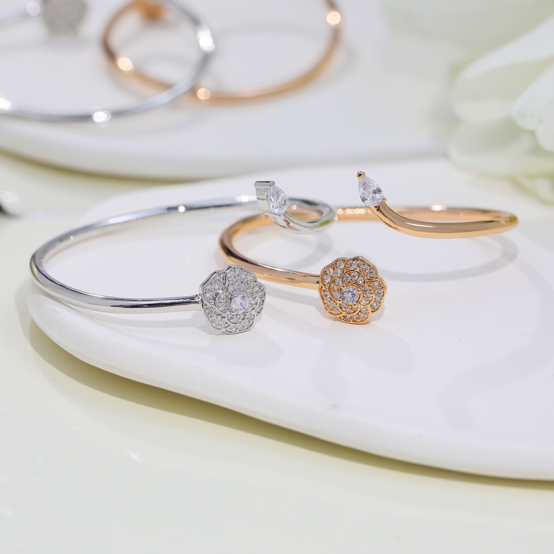 Dainty Chanel Camellia Cuff Bangle Bracelet - Original Replica Club