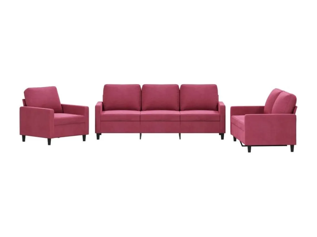 Conjunto de 3 sofás con cojines de terciopelo rojo tinto VF1475827