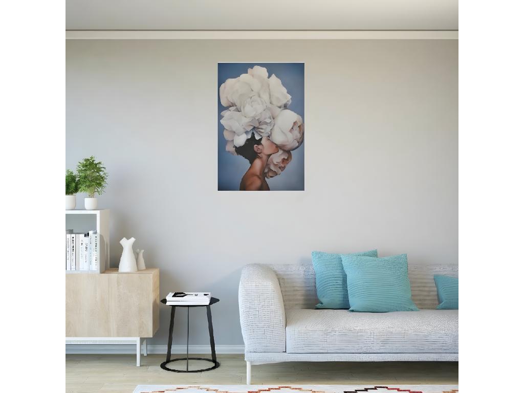 Impresión sobre Lienzo Mujer y Flores 01, Rosa, Laocacasas, Azul, 50x3x70 cm, Laocacasas