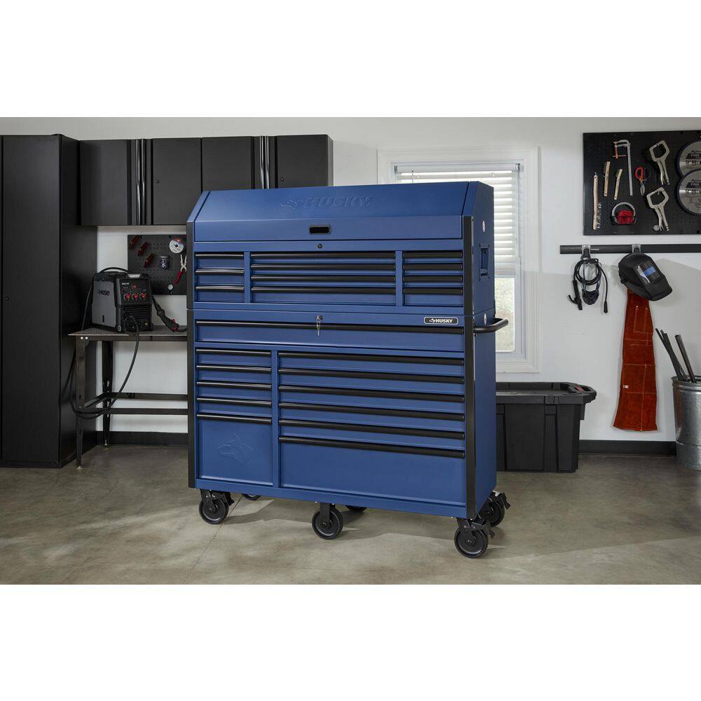 2025 56 in. W x 22 in. D Heavy Duty 23-Drawer Combination Rolling Tool Chest and Top Tool Cabinet Set in Matte Blue