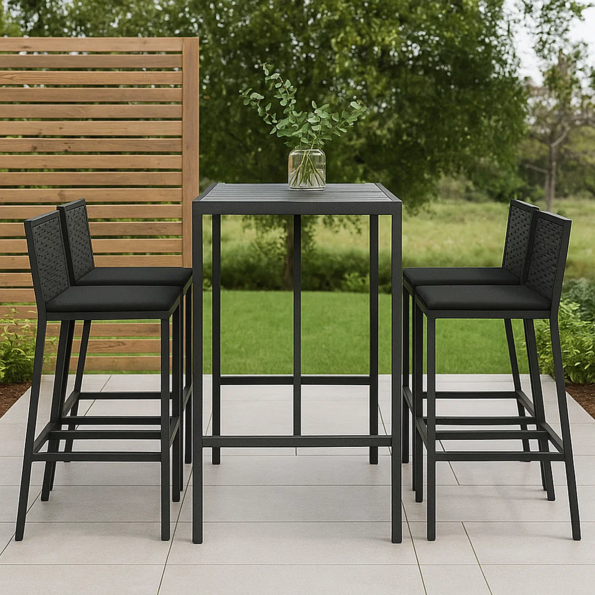Conjunto de bar para jardín 3 pzas metal negro – mesa alta y 2 taburetes