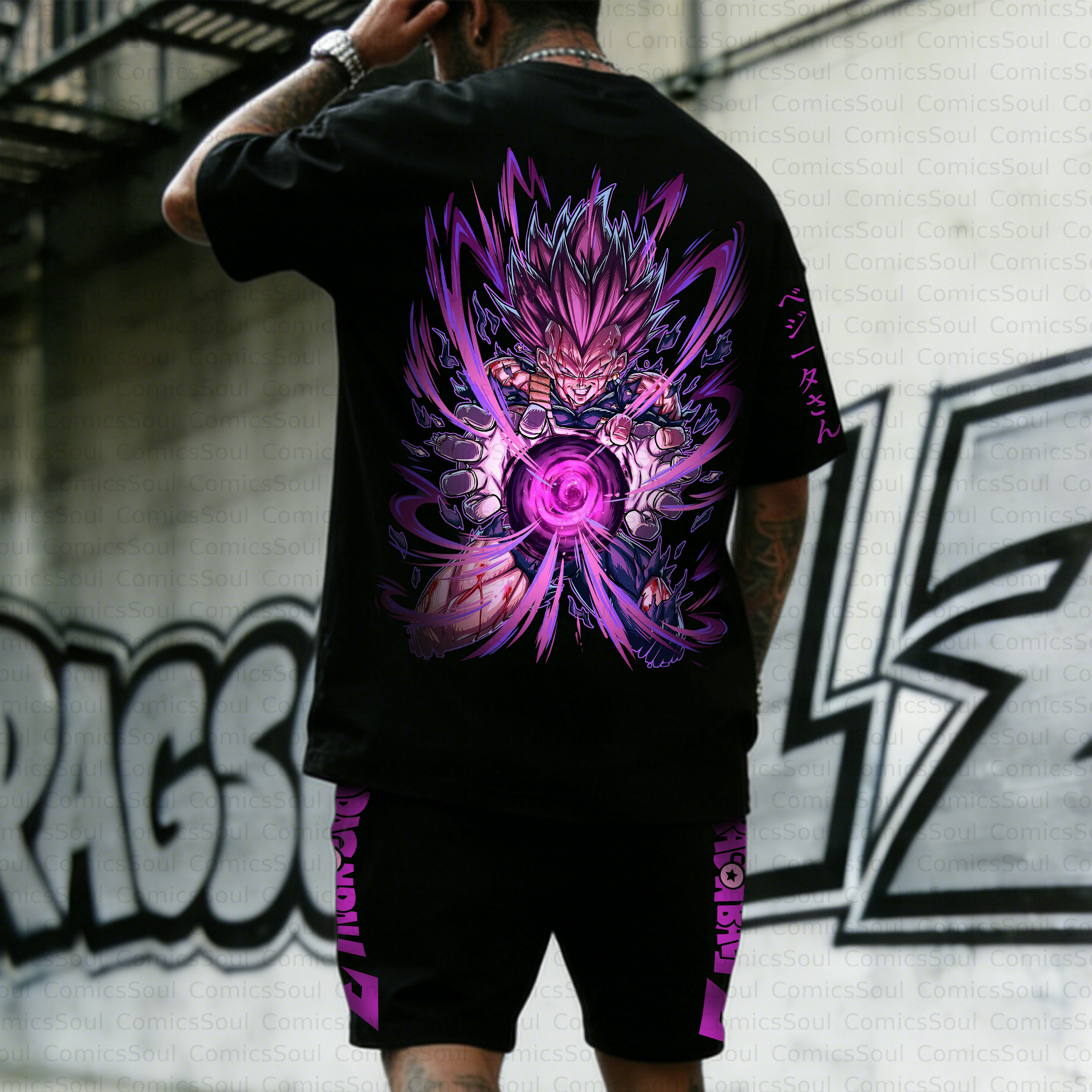 Unisex Anime Inspired Vintage T-shirt& Shorts 2 Pieces Set