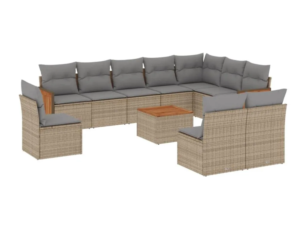 Set de sofás de jardín 11piezas con cojines ratán sintético beige FTEA76091