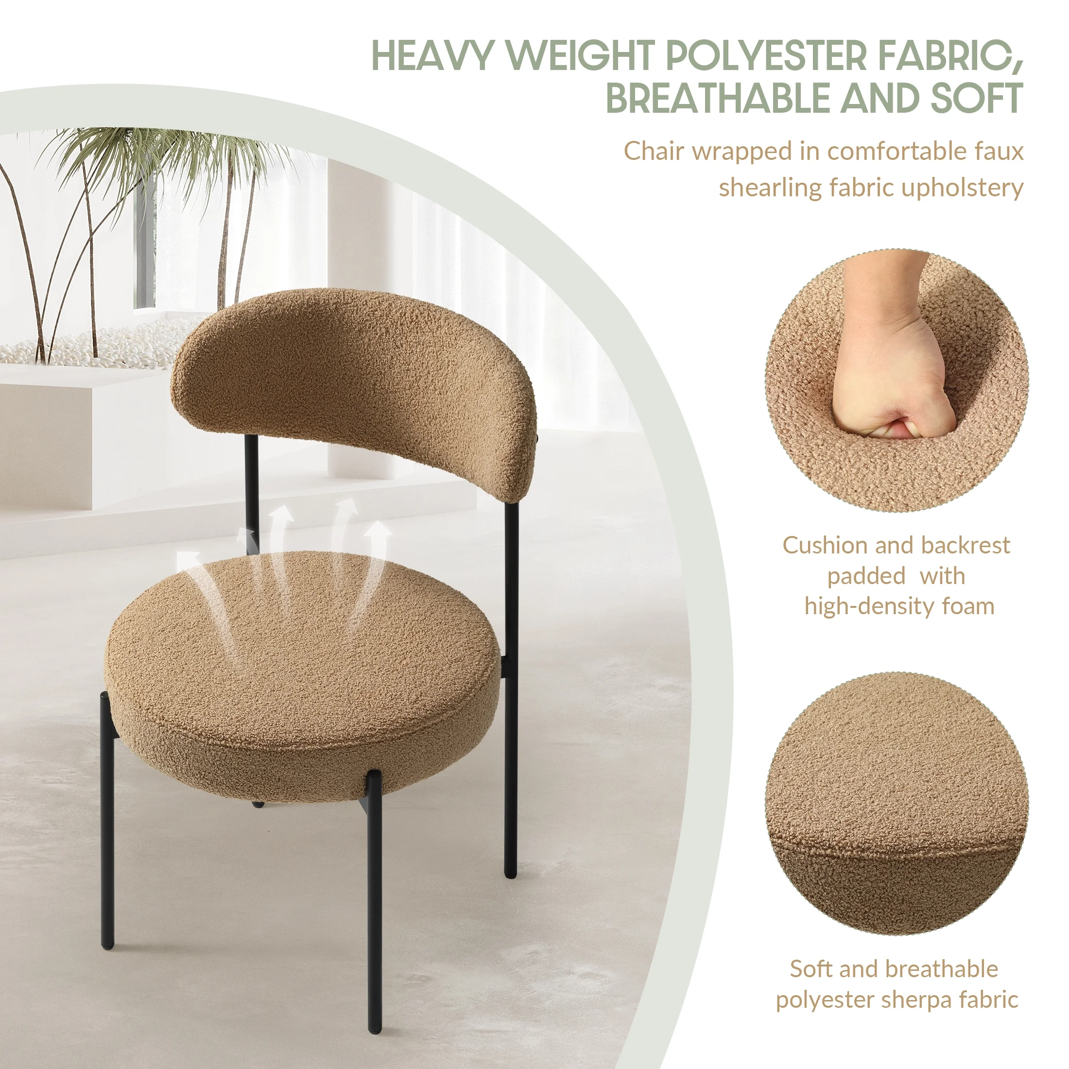 WestinTrends Alexandria Mid-Century Modern Upholstered Sherpa Round Dining Chairs (Set of 4), Sunset Gold - Image 32