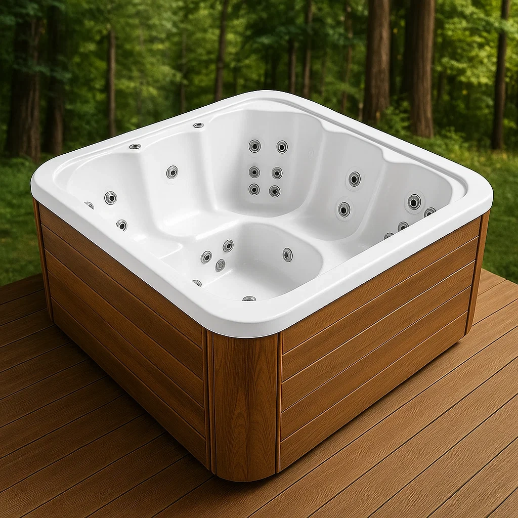 Spas rígidos 215x215x90 cm 4 plazas cuadrado marrón/blanco dNKwYpW415Ed