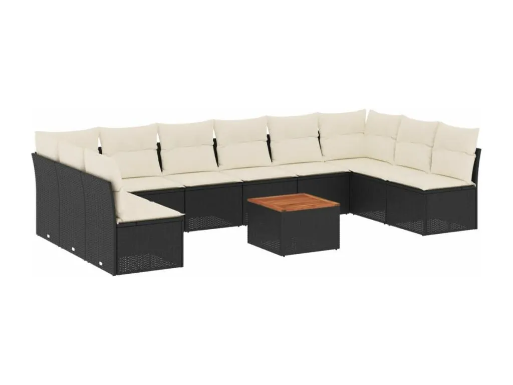 Set de sofás de jardín 11 pzas y cojines ratán sintético negro uatt43510