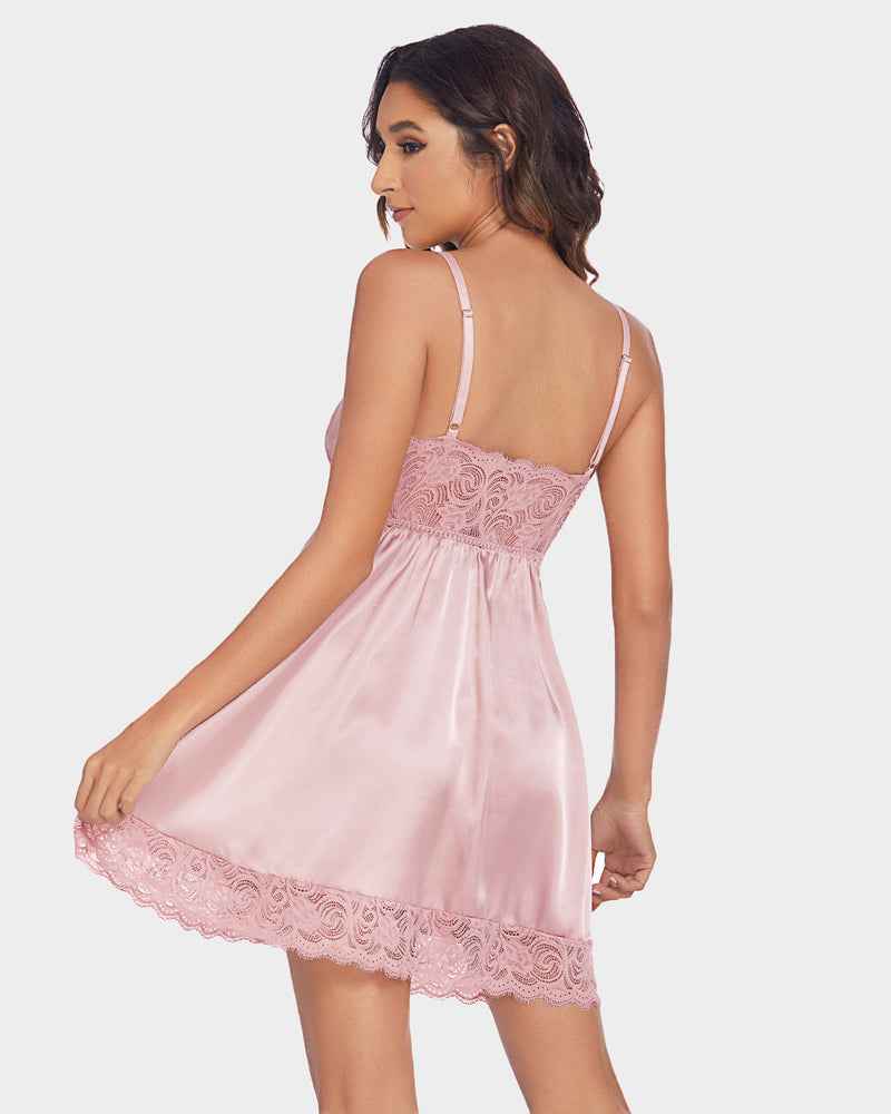 Pink Satin Dress V Neck Slips Nightie