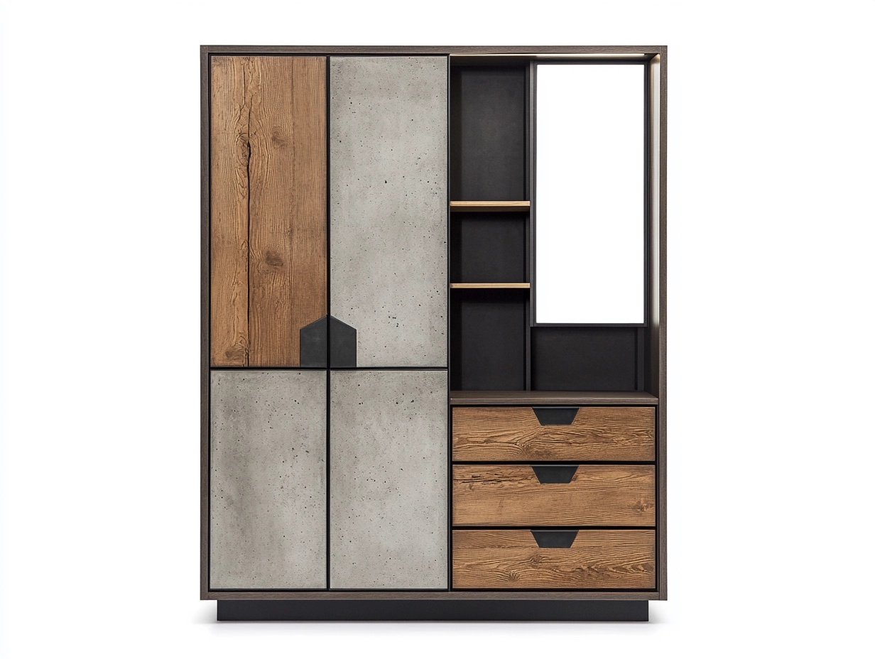 Armario moderno con combinación de madera y efecto cemento