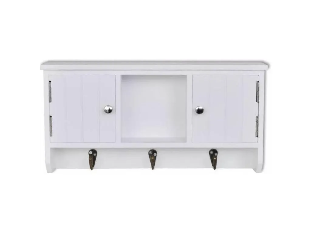 Armario de pared para llaves y joyas con puertas y ganchos Blanco
