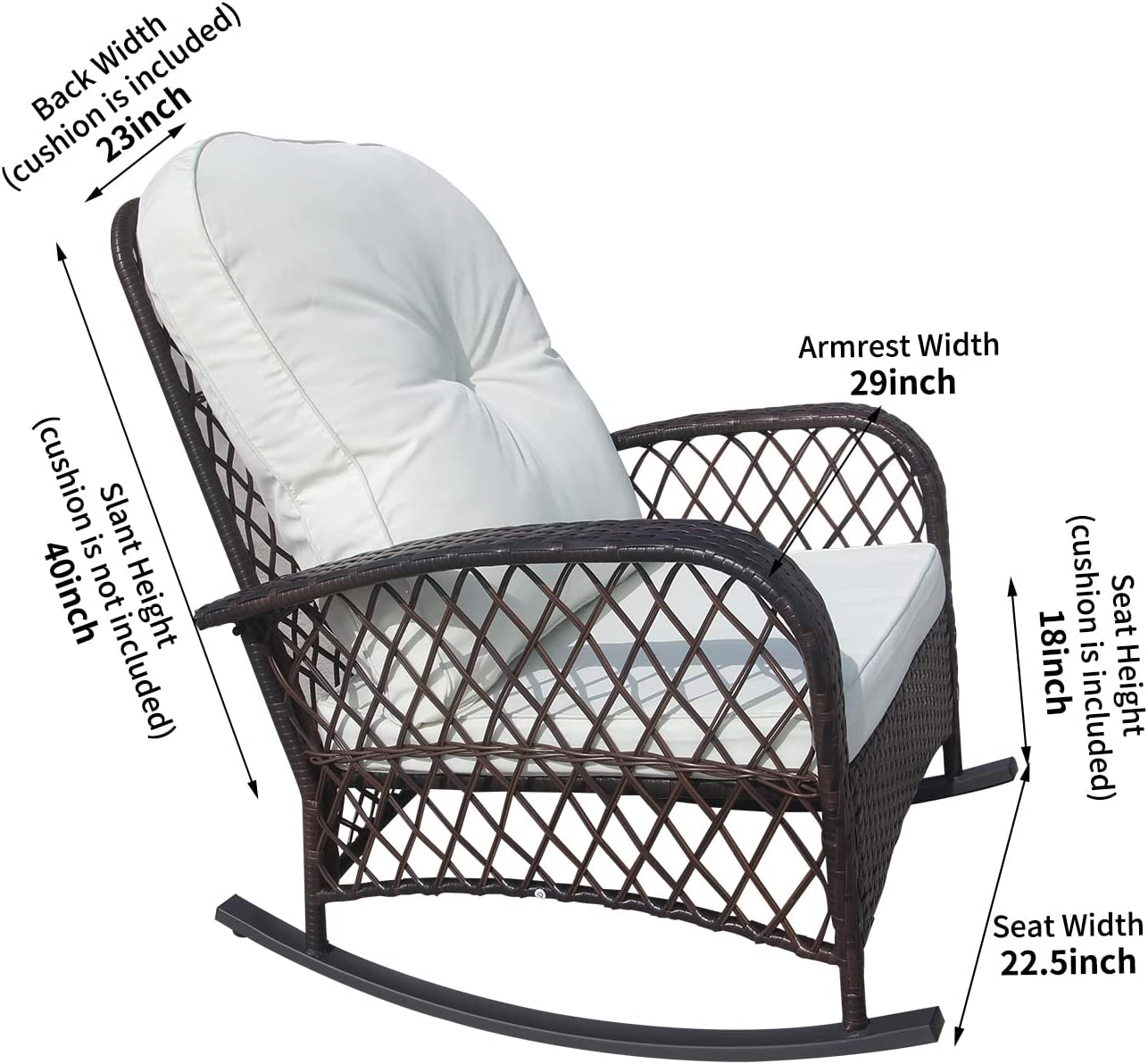 Furniture One 2 Piece Outdoor Wicker Rocking Chair, Patio Rattan Rocker Chair with Cushions & Steel Frame, All-Weather Rocking Lawn Wicker Furniture for Garden Backyard Porch - Image 6