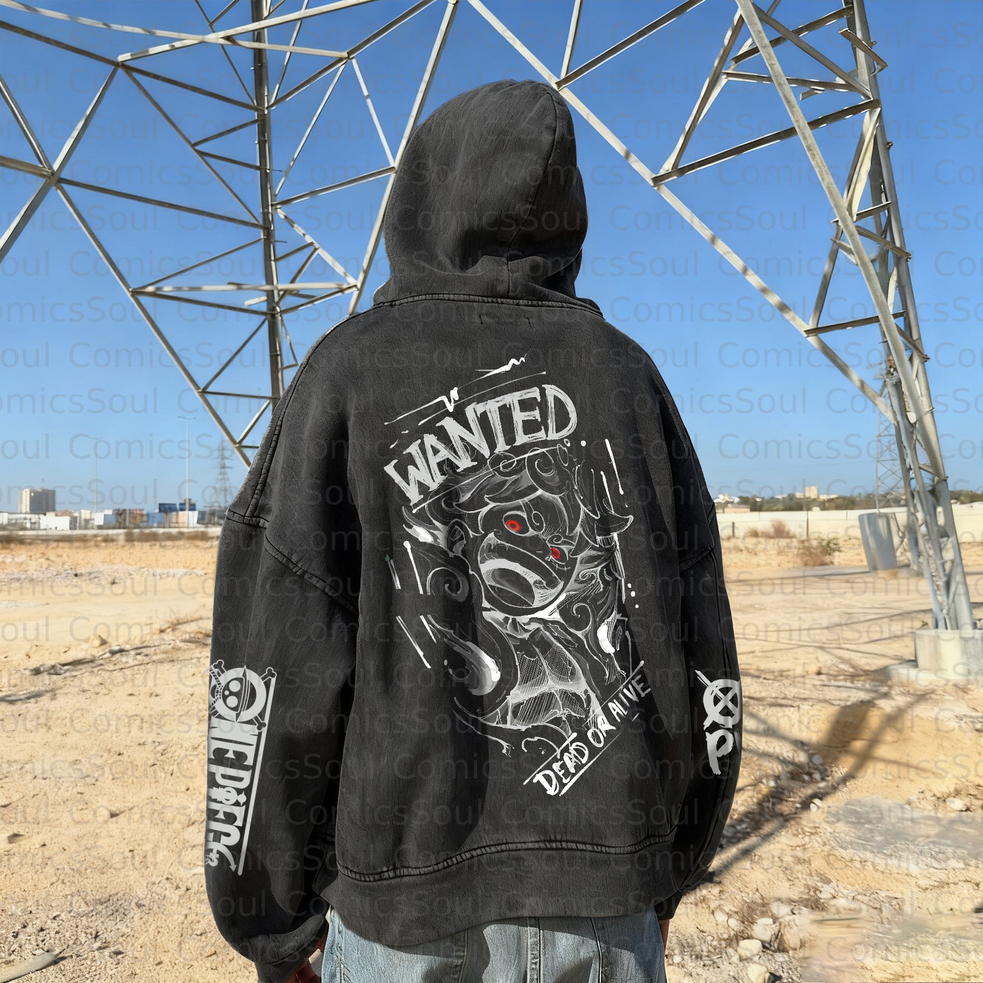 Unisex Anime Graphic Streetwear Vintage Washed Hoodie
