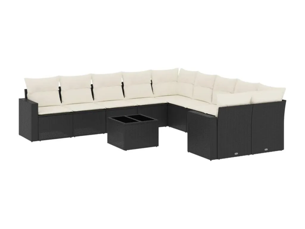 Set de sofás de jardín 11 piezas con cojines en ratán sintético negro – Decohoguera GL2242804