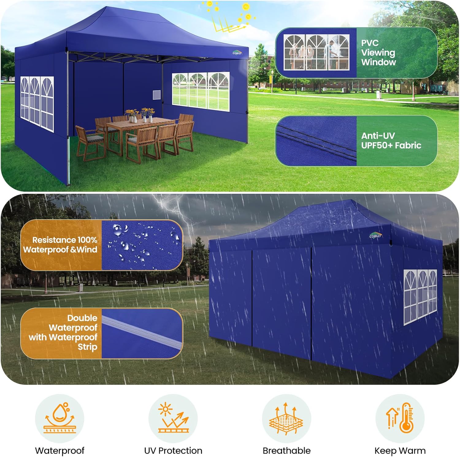 COBIZI 10x20 Heavy Duty Pop up Canopy Tent 6 sidewalls Commercial Canopy Wedding Party Tents