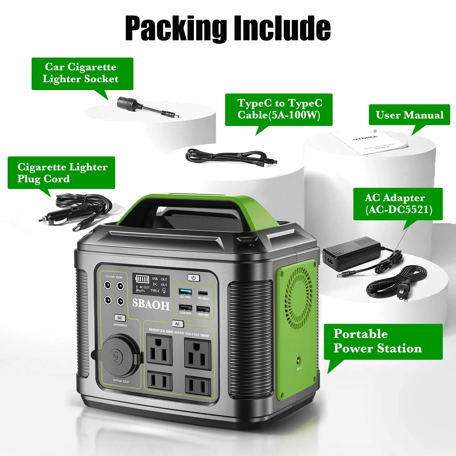 iFanze 300W Portable Power Station, 296Wh 80000mAh Outdoor Solar Generator Quick Charge 110V AC Outlets DC Ports for Home Backup, Outdoor RV Camping, Emergency Lithium Battery, Power Outages,Black - Image 5