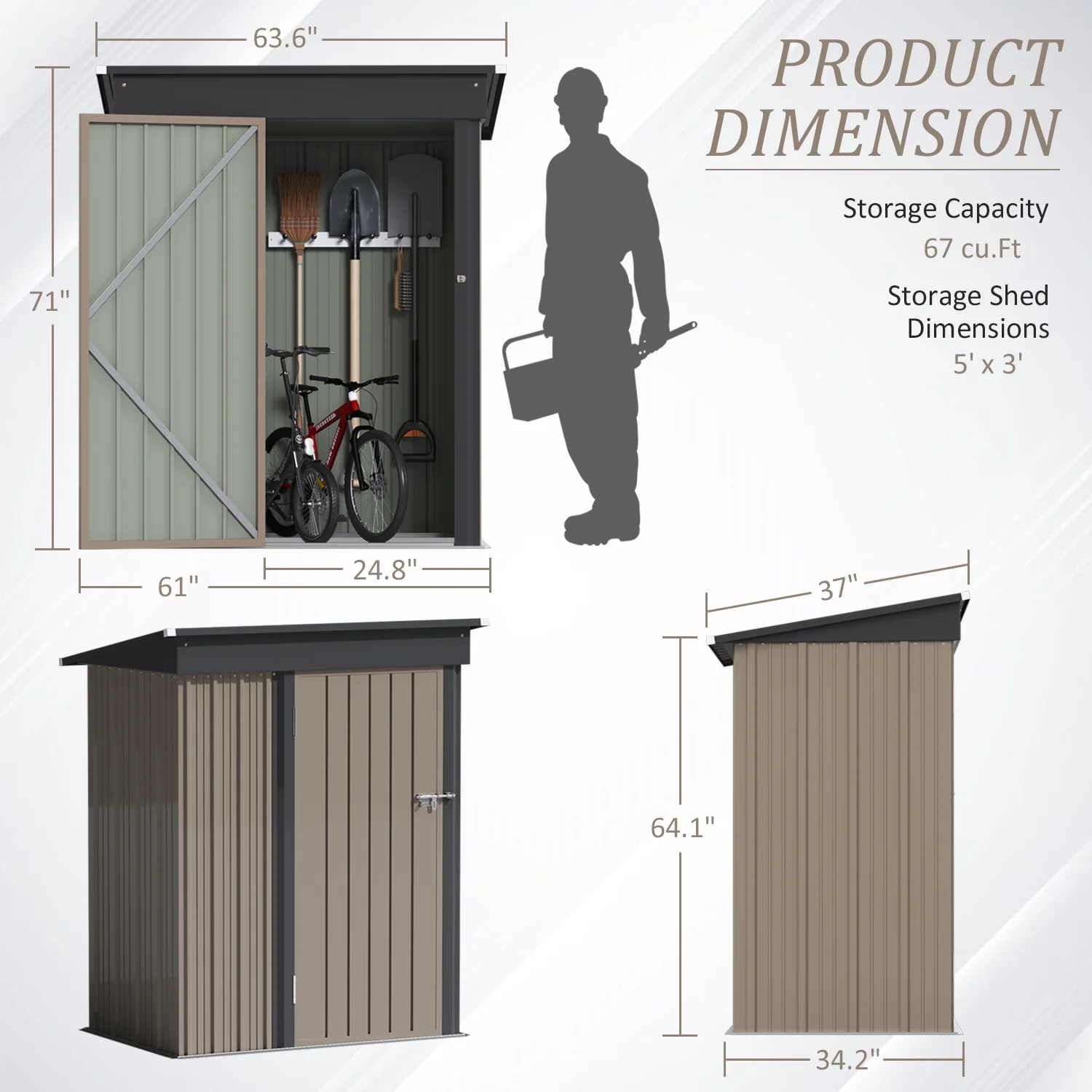 LACOO 4' x 6' Outdoor Storage Metal Shed for Tool Storage, Outdoor House for Backyard & Garden,Brown - Image 13