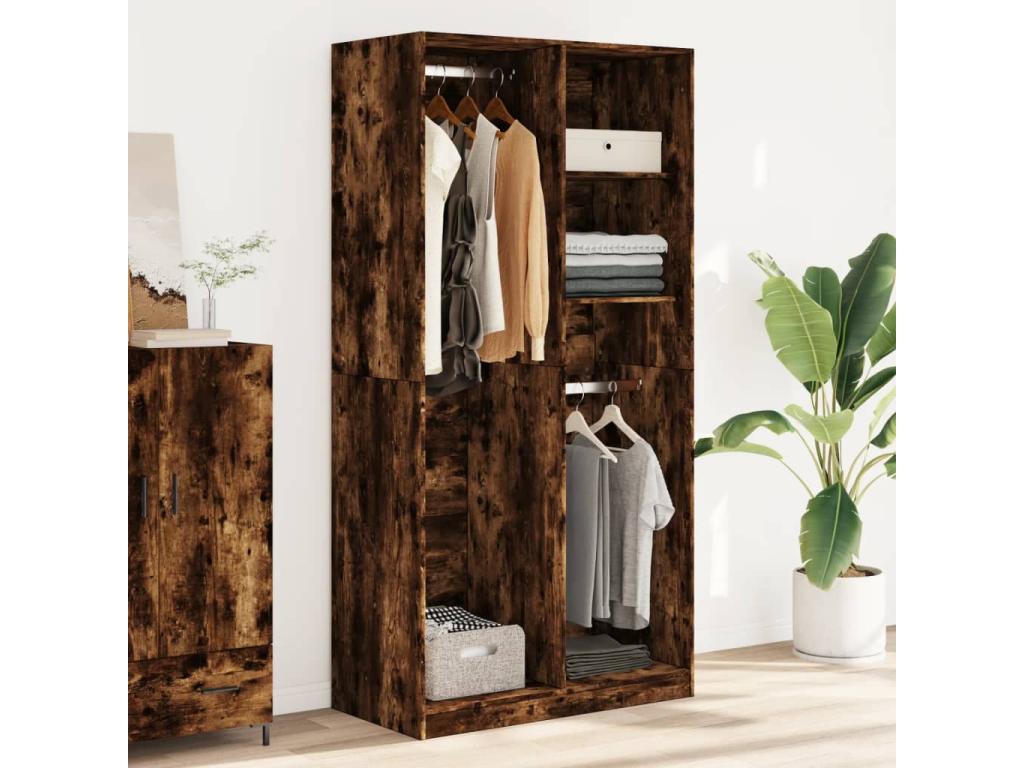 Armario madera contrachapada color roble ahumado 100x50x200 cm