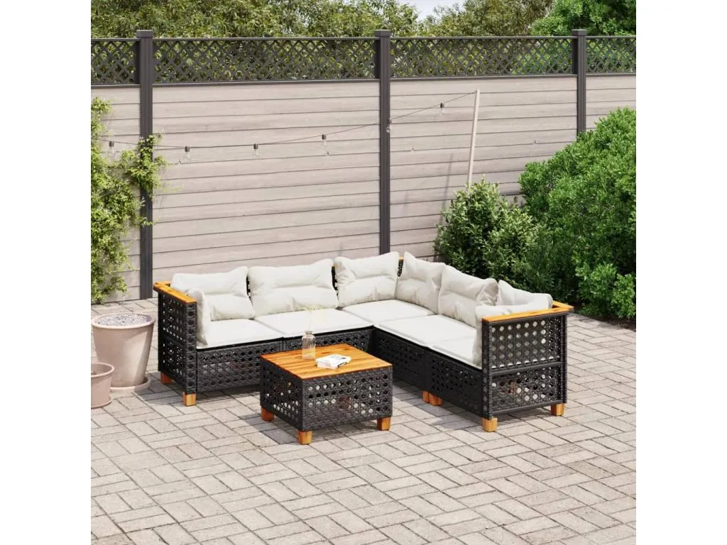 Set de sofás de jardín 6 piezas y cojines ratán sintético negro ehke96251