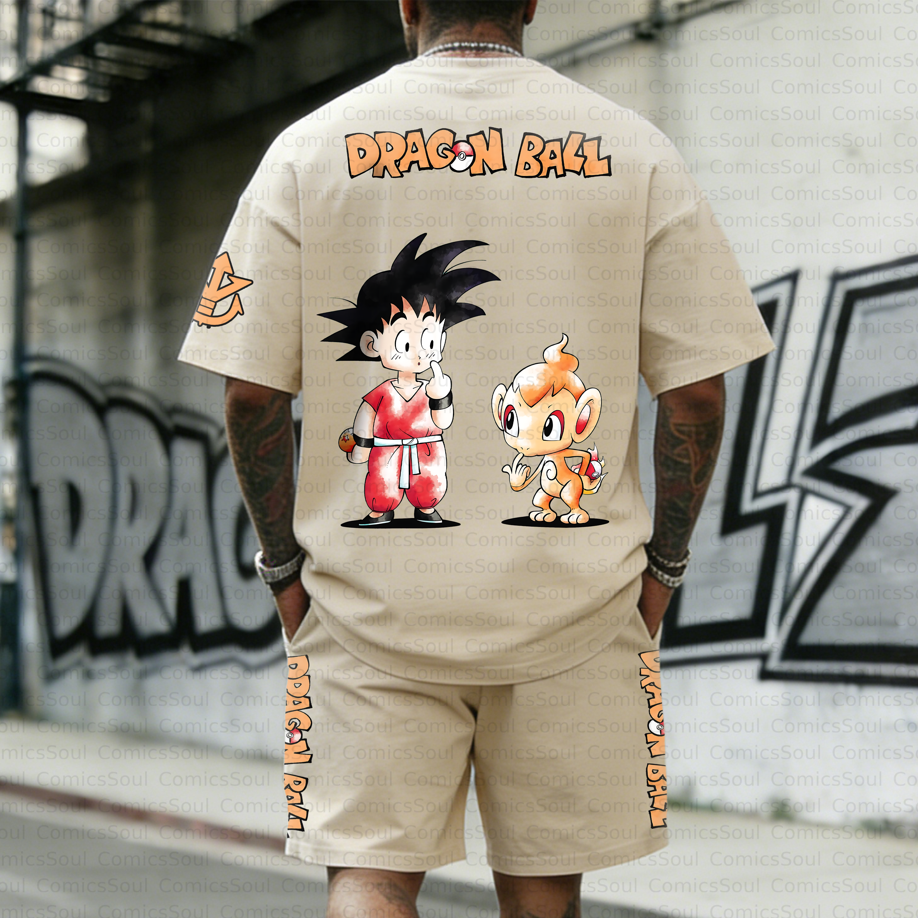Unisex Anime Inspired Vintage T-shirt& Shorts 2 Pieces Set