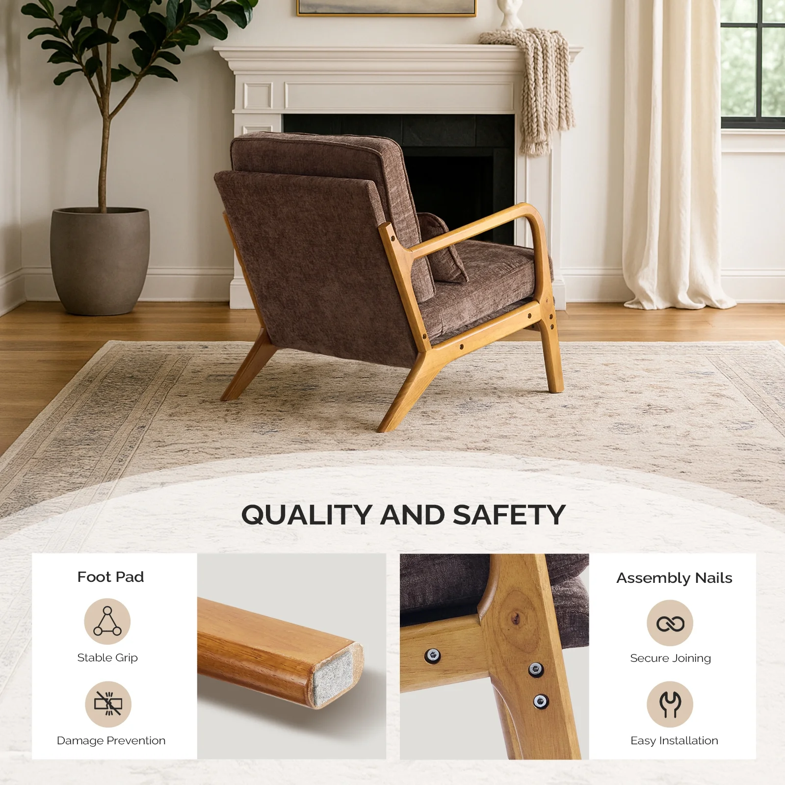 Ktaxon Accent Chair Corduroy Upholstered Armchair, Reading Club Chair with Pillow and Solid Wood Frame for Living Room Bedroom Furniture Off White - Image 144