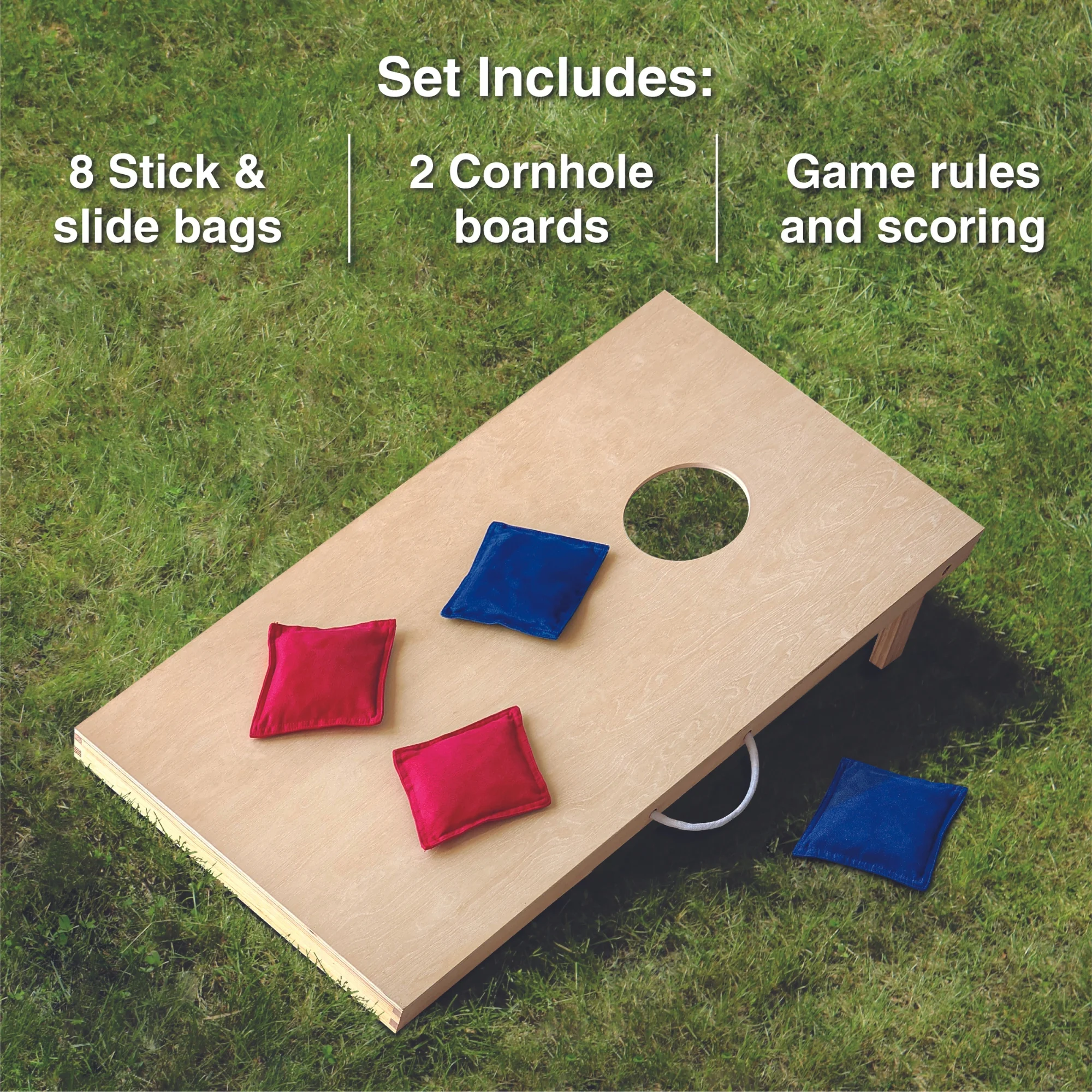 Cornhole Wooden, Stick & Slide, 10 Pieces, 2 Boards, 8 Bean Bags, Family Games, Ages 3+ by MinnARK - Image 5